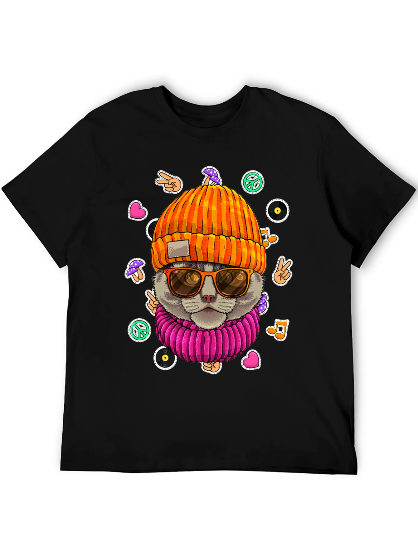 Black Cool Cat Graphic Tee - Hippie Style view 5