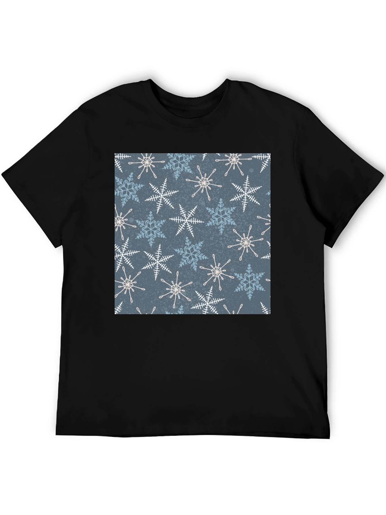 Black Snowflake Patterned Black T-Shirt view 5
