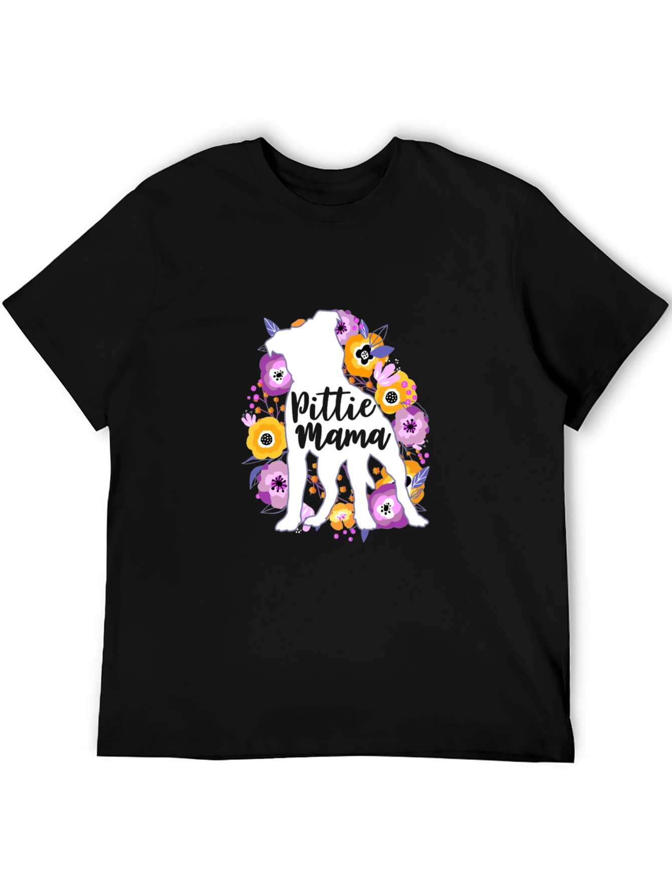Black Pittie Mama Floral Dog T-Shirt view 5