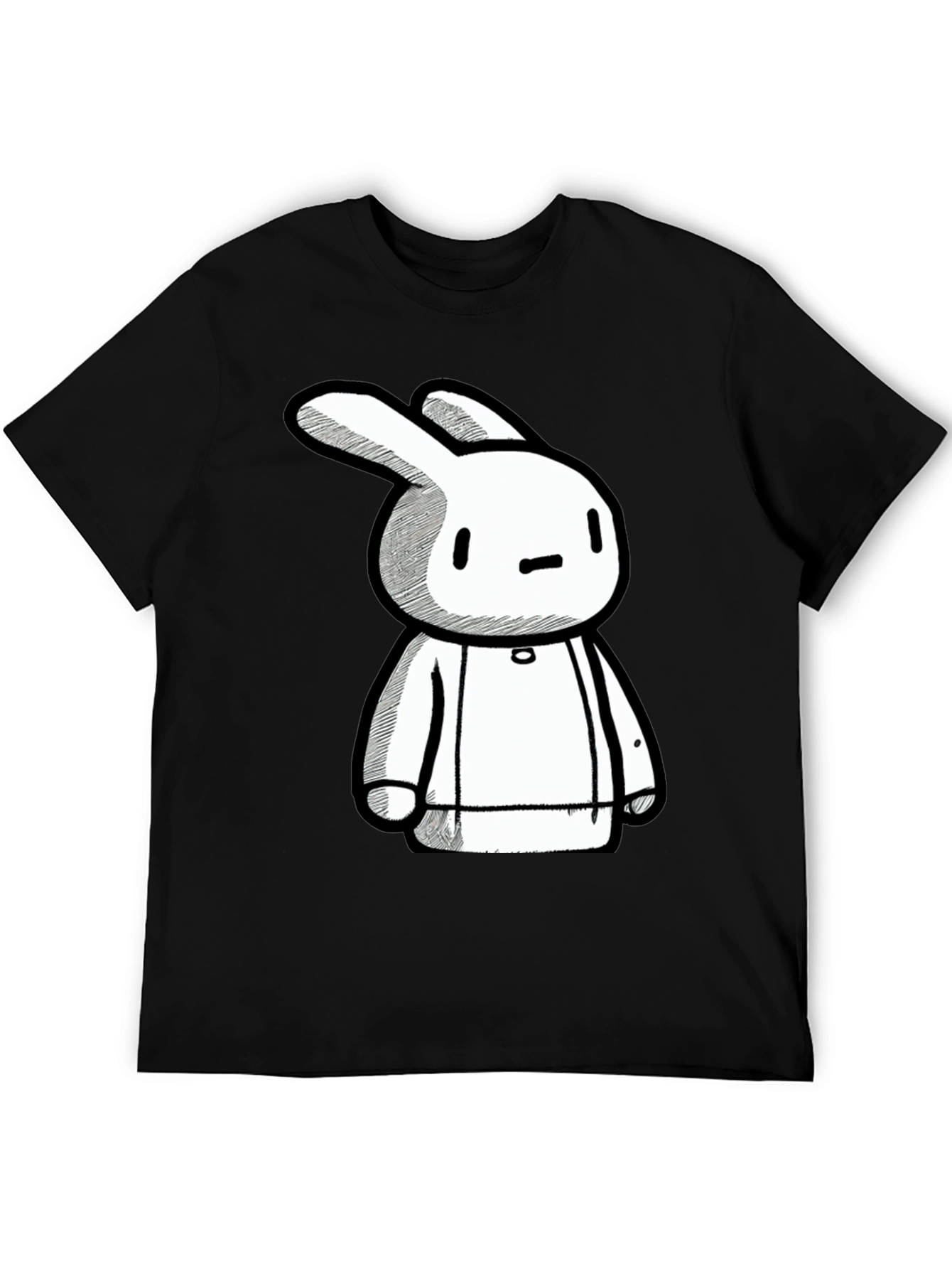 Black Cartoon Bunny Graphic Print Black Tee view 5