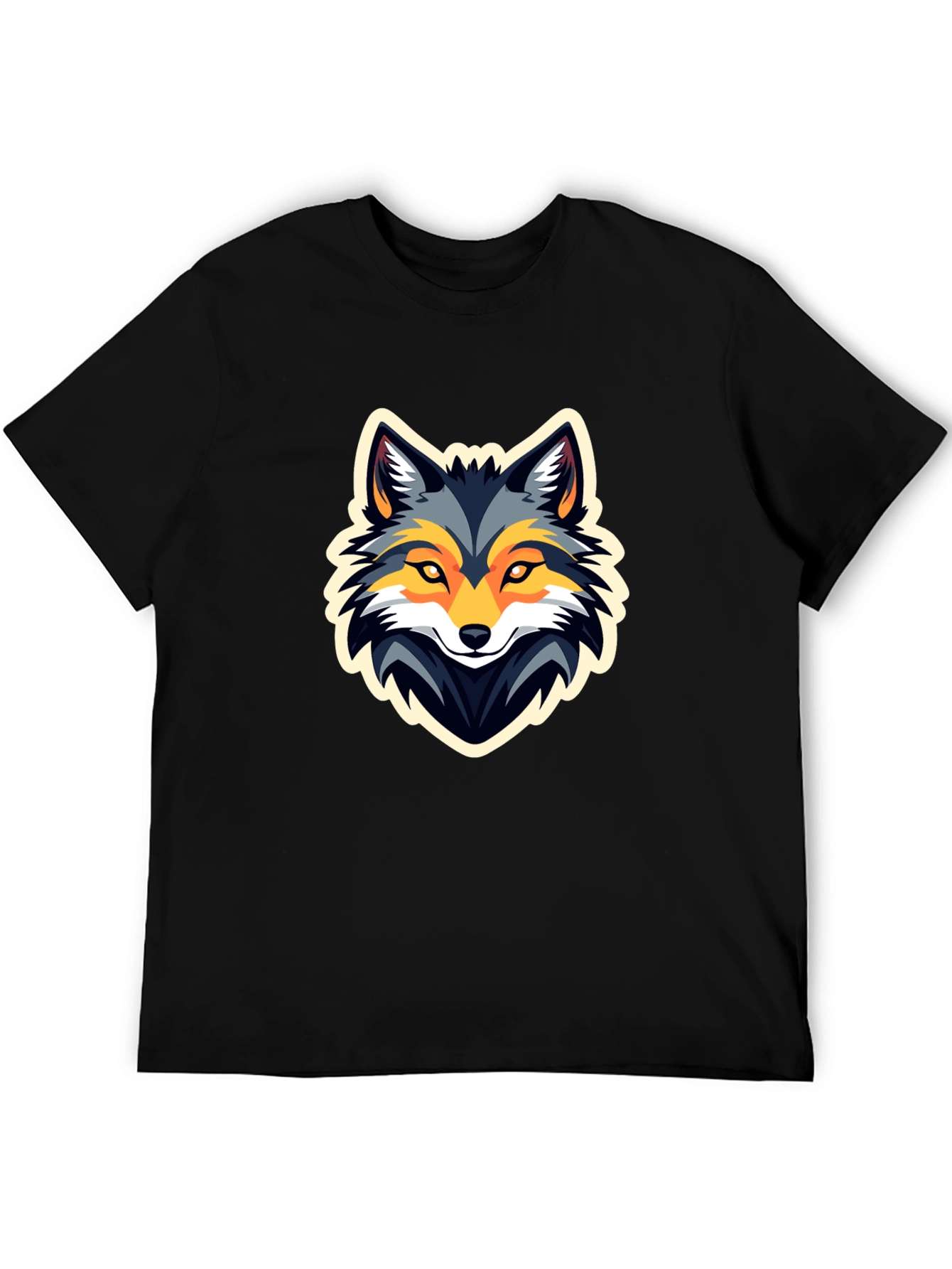 Black Cool Wolf Graphic Black T-Shirt view 5