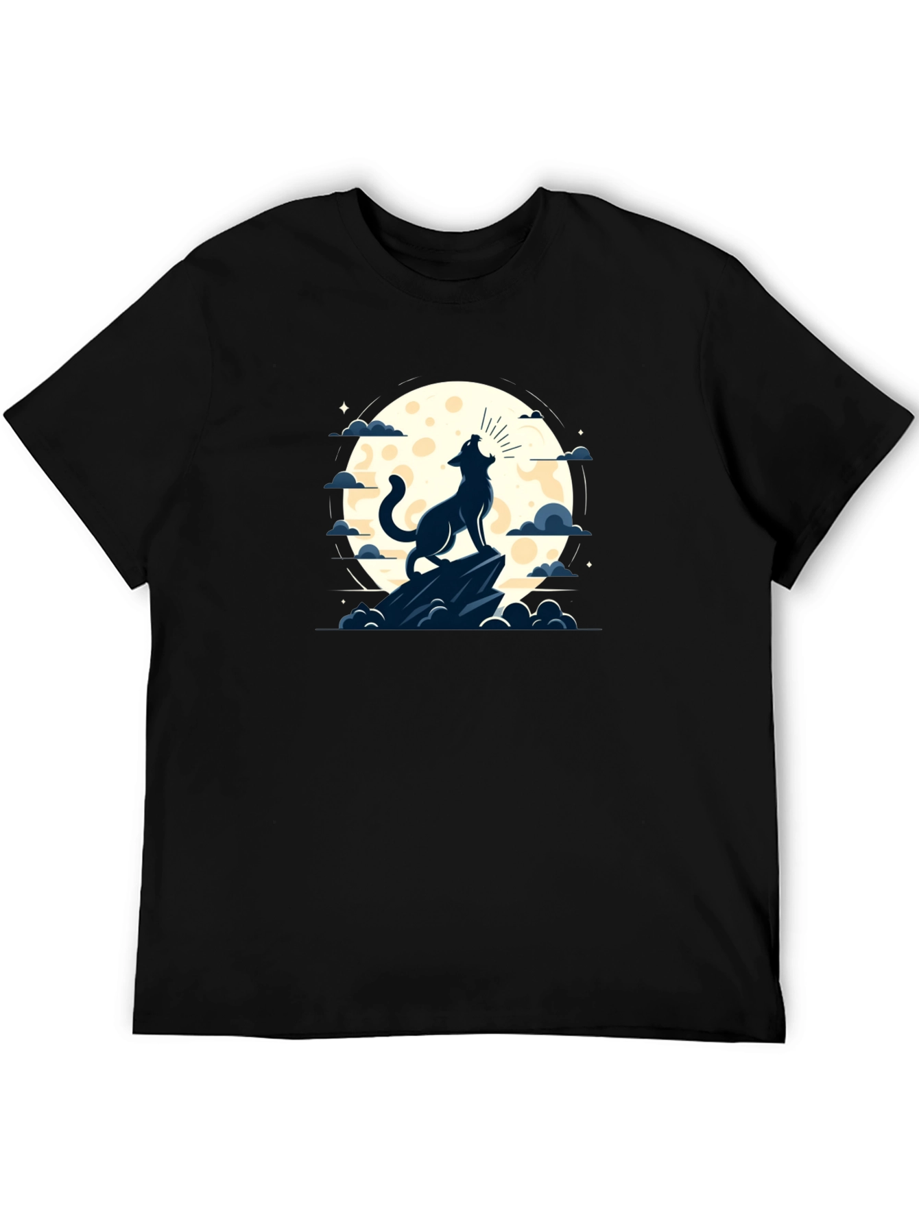 Black Wolf Howling at Moon Graphic Tee - Black view 5