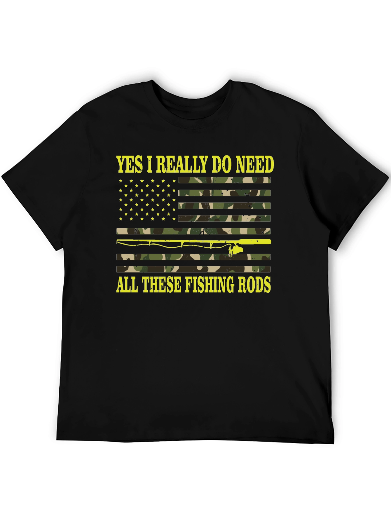 Black Funny Fishing Rods Camo Flag Graphic Tee view 5