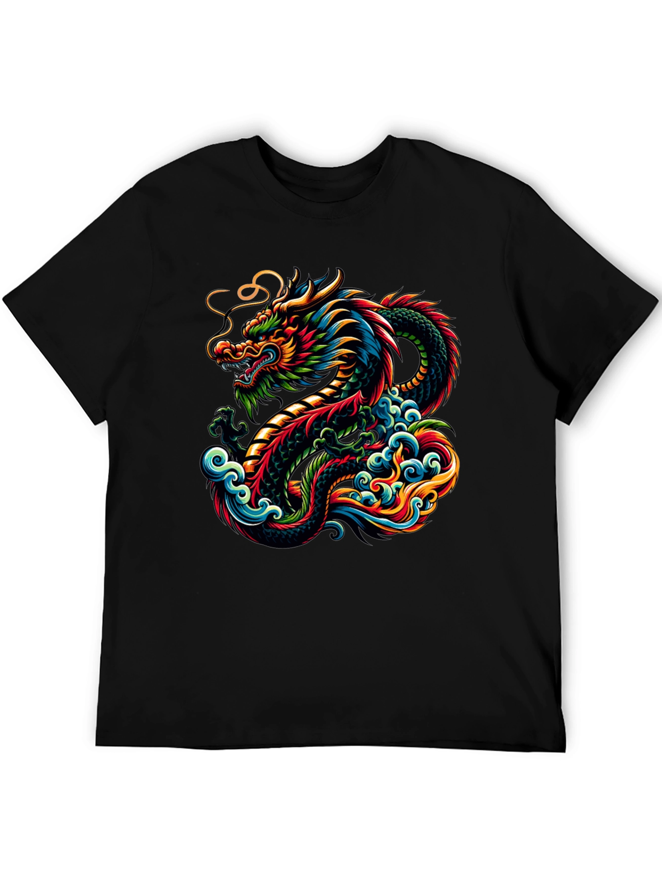 Black Vibrant Dragon Graphic Tee - Black Cotton T-Shirt view 5