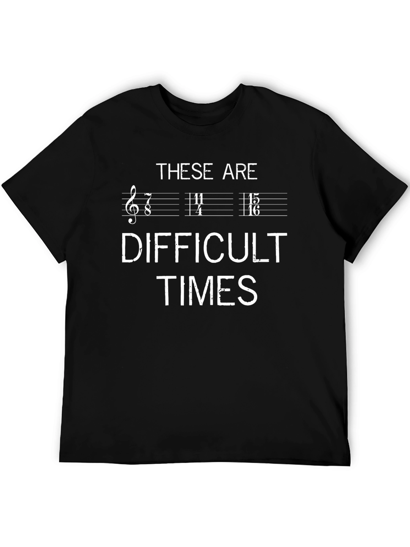 Black Difficult Times Music Pun T-Shirt - Black Cotton Tee view 5