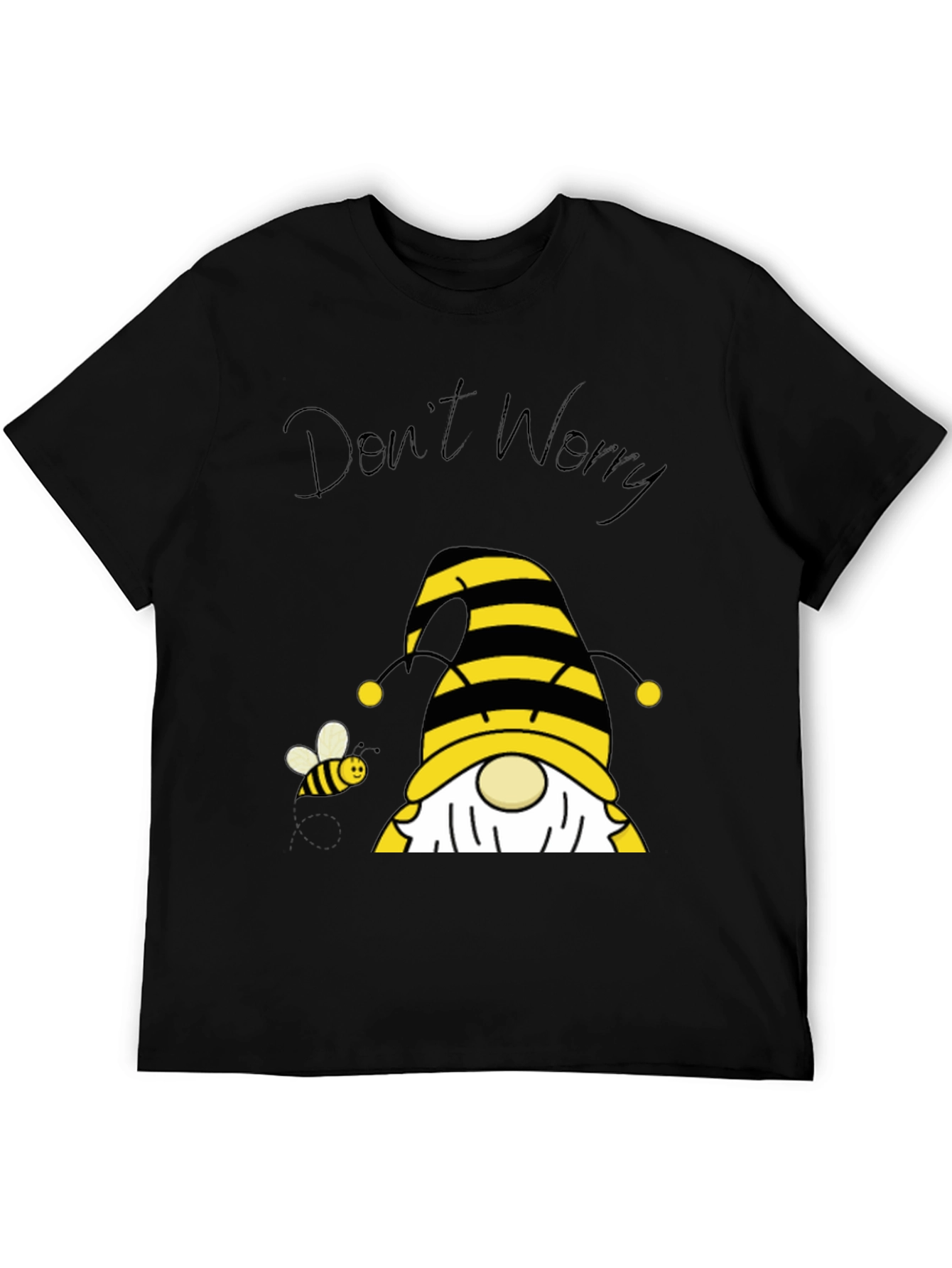 Black Don't Worry Bee Happy Gnome T-Shirt view 5