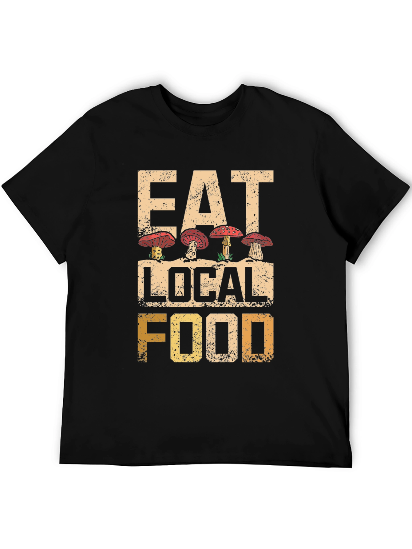 Black Eat Local Food Mushroom T-Shirt view 5
