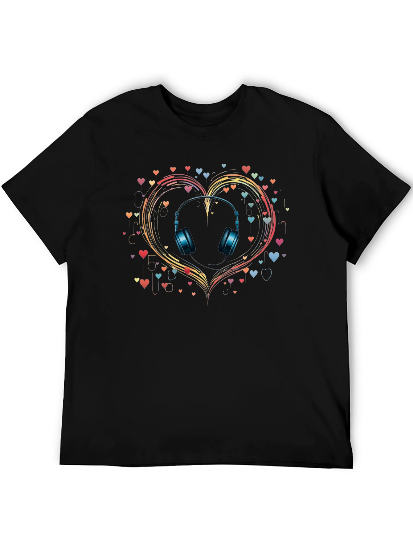 Black Music Lover T-Shirt: Headphones in Heart Design view 5