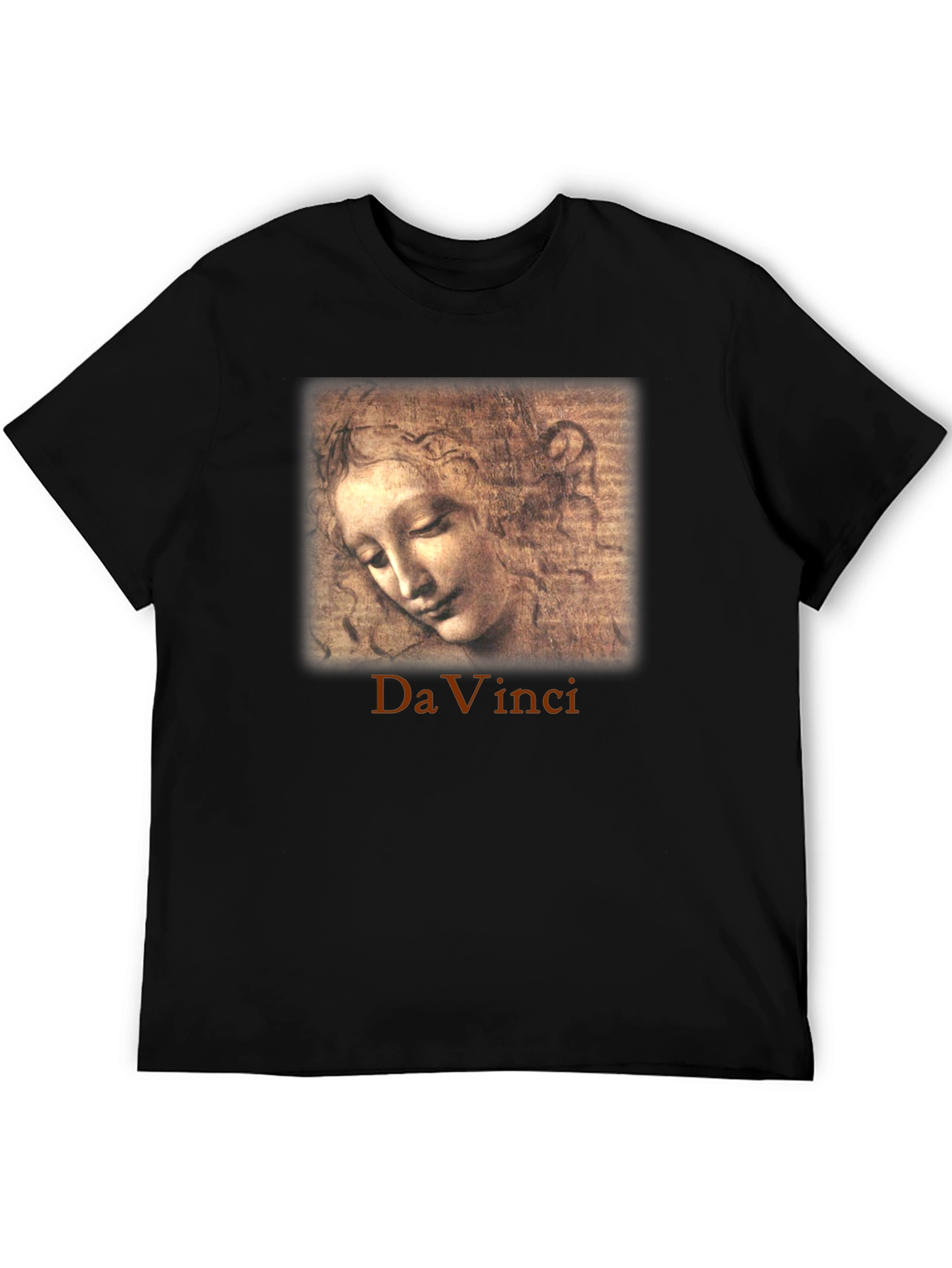 Black Da Vinci Sketch Portrait Graphic T-Shirt view 5