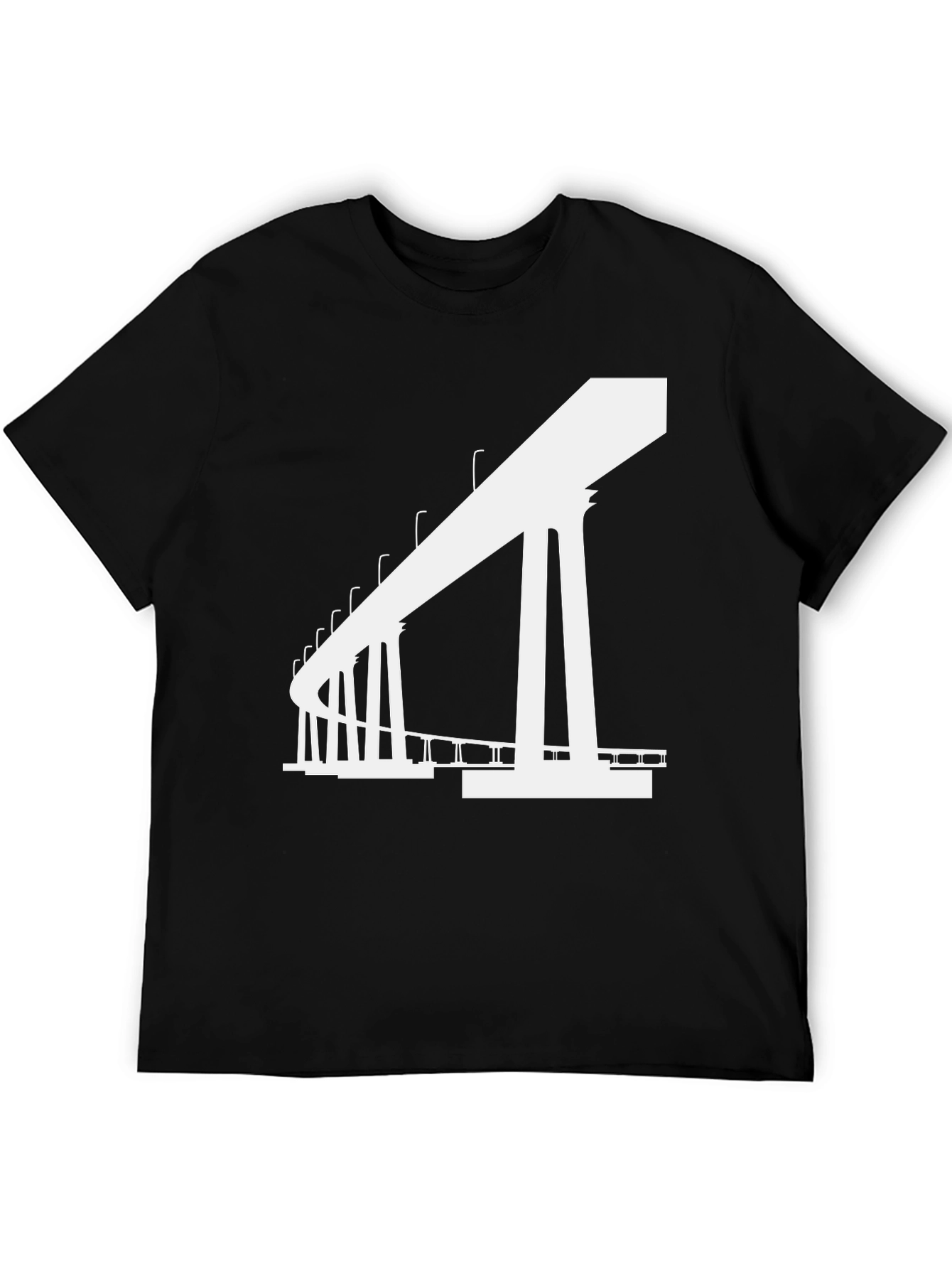 Black Modern Bridge Graphic Tee - Black Cotton T-Shirt view 5