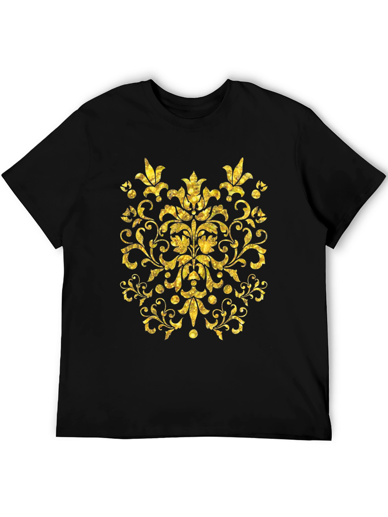 Black Golden Floral Print Black T-Shirt view 5