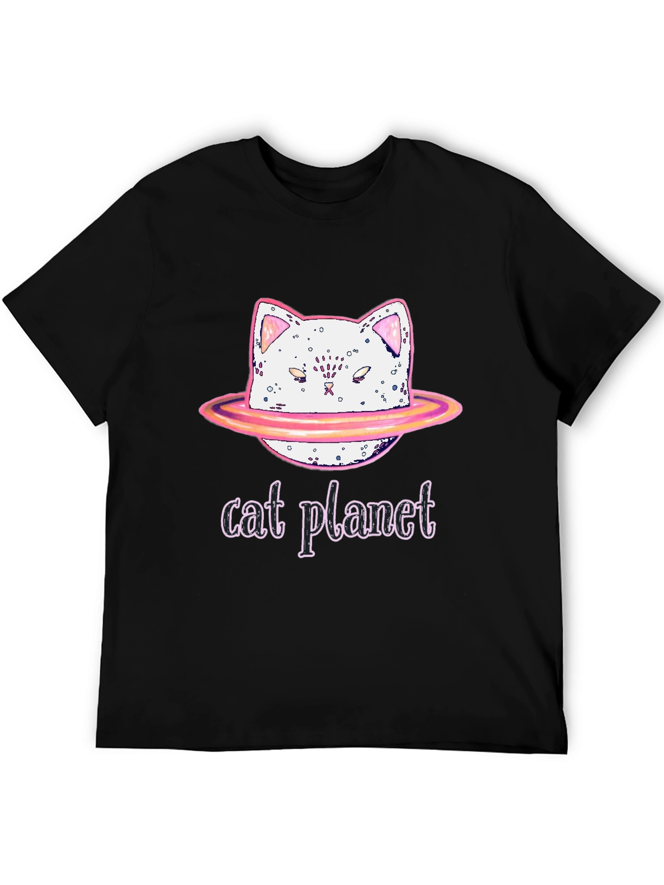 Black Cat Planet Graphic Tee - Unisex Black T-Shirt view 5