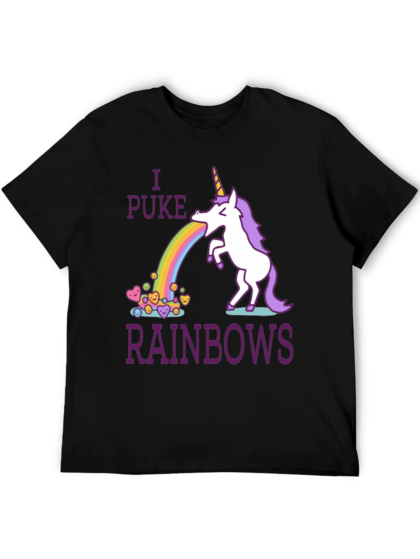 Black I Puke Rainbows Graphic Tee - Unicorn Humor T-Shirt view 5