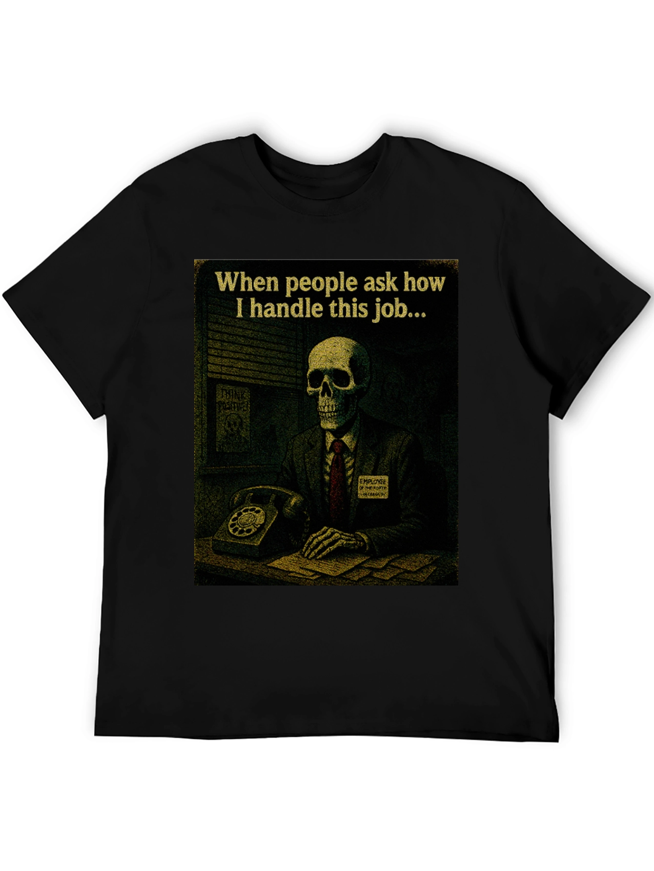 Black Humorous Skeleton Work T-Shirt view 5