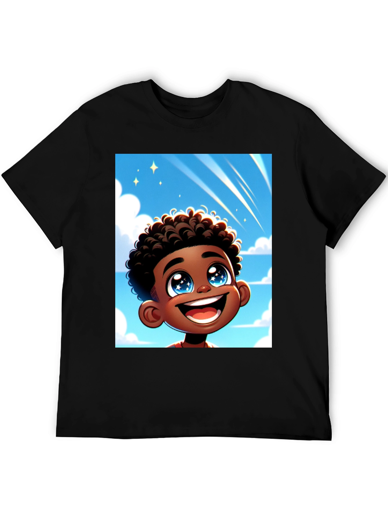 Black Cartoon Boy T-Shirt - Black Cotton Blend view 5
