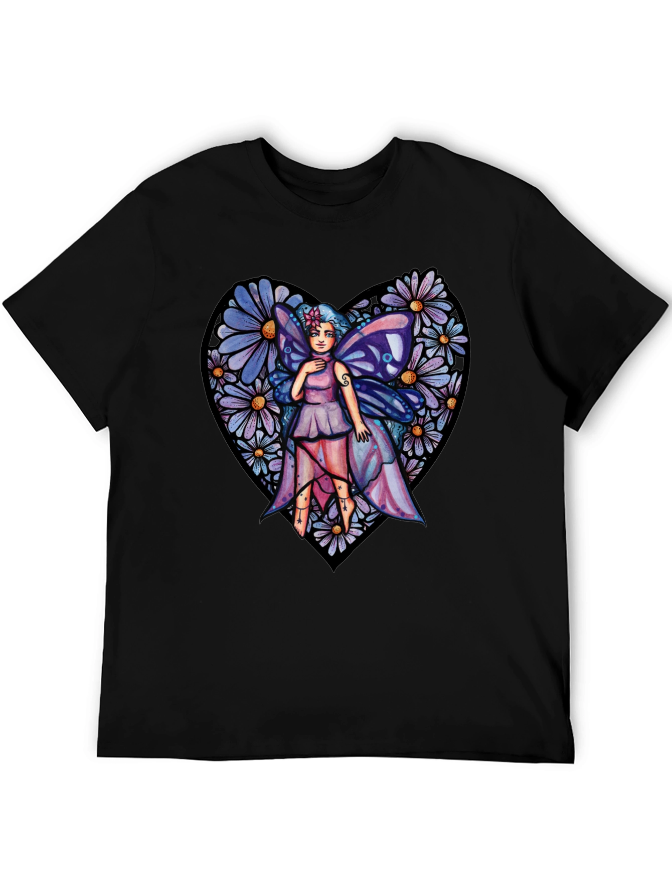 Black Fairy Heart T-Shirt, Floral Graphic Tee, Unique Design view 5