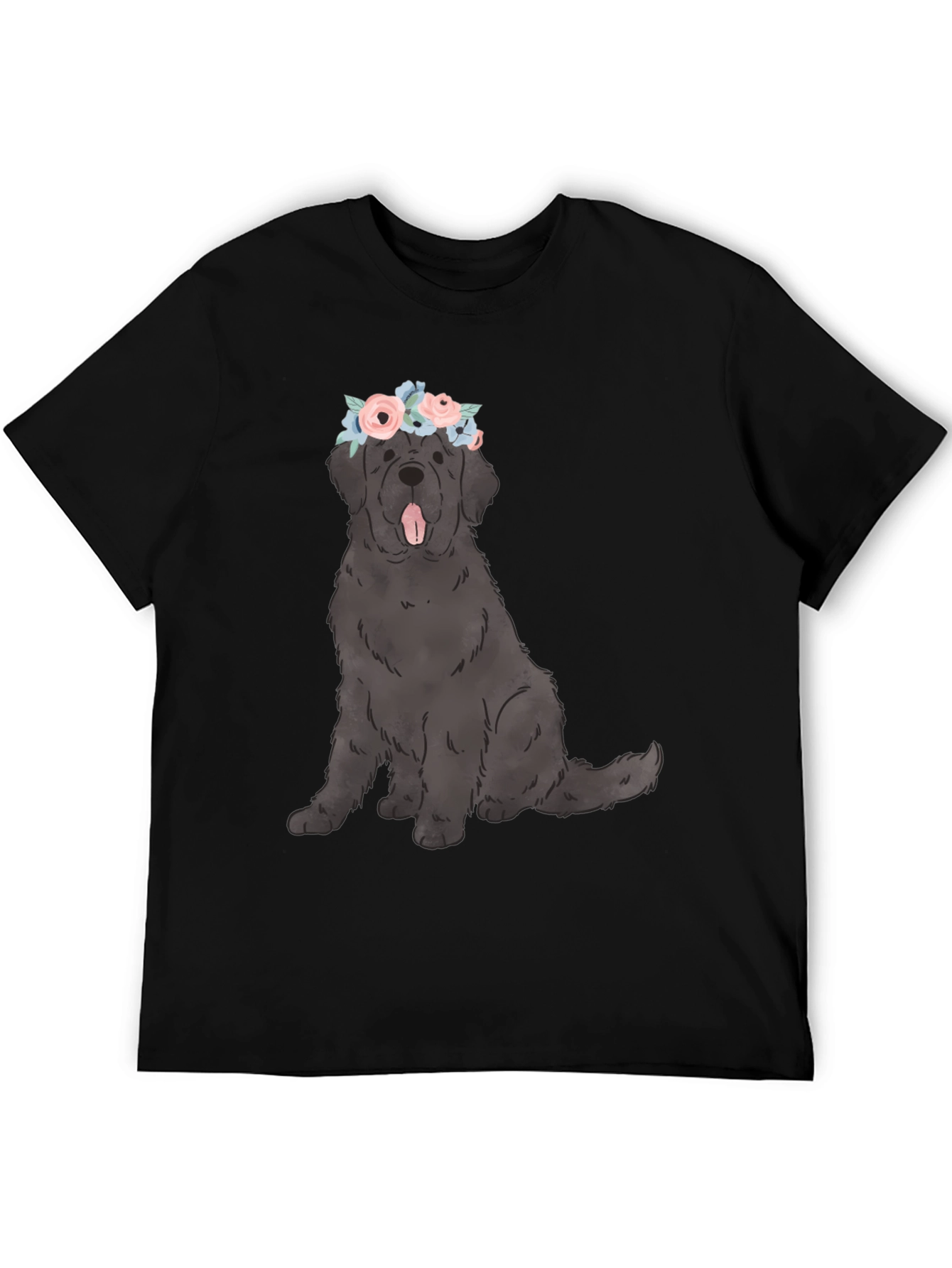 Black Dog with Flower Crown Graphic T-Shirt view 5