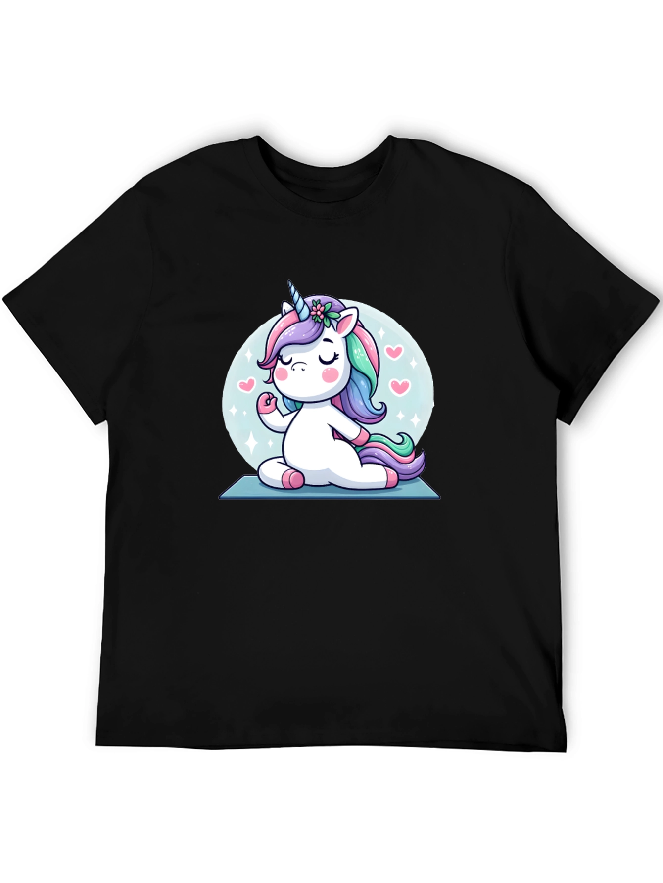 Black Yoga Unicorn Black T-Shirt view 5