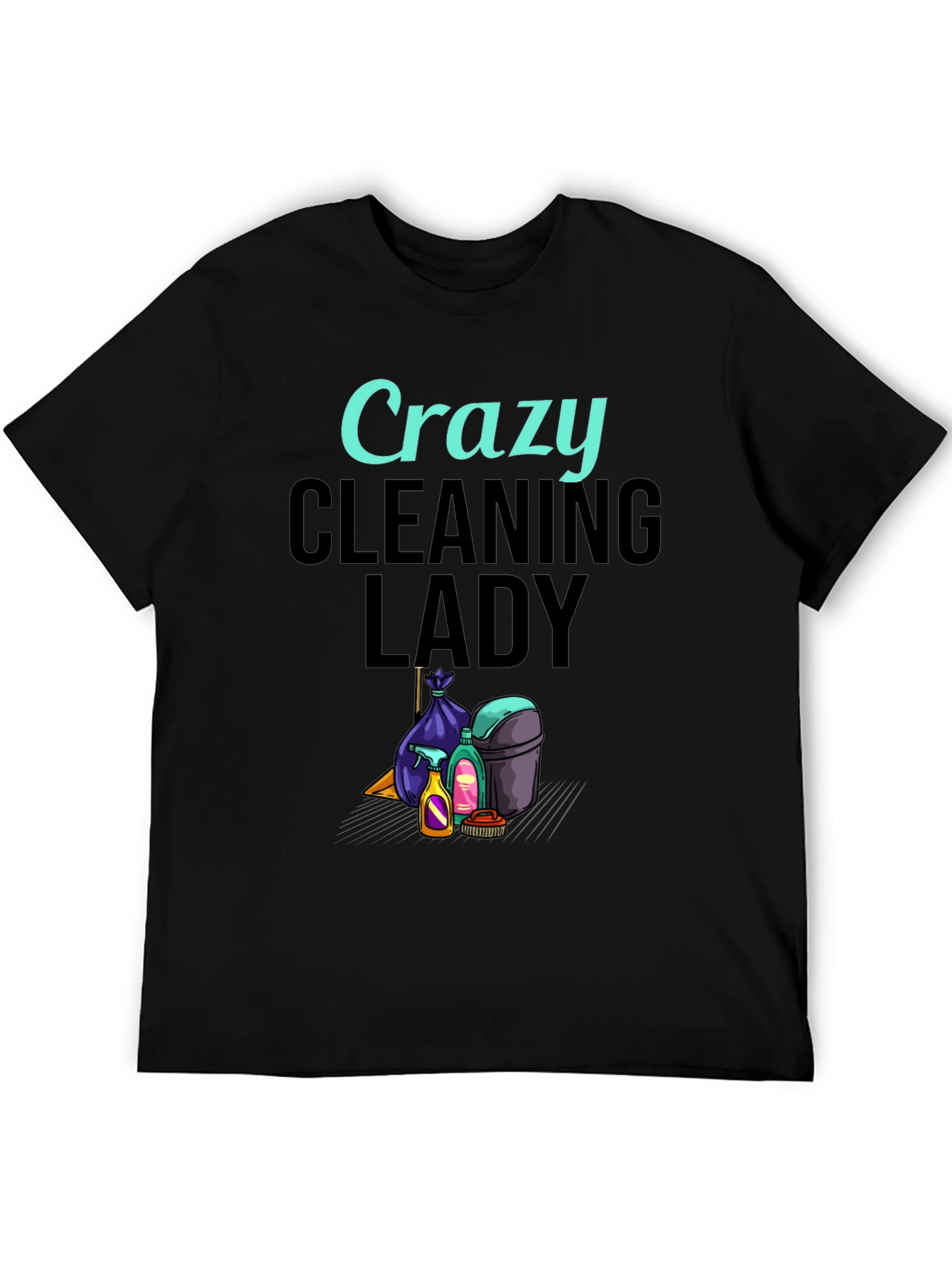 Black Crazy Cleaning Lady Graphic T-Shirt view 5