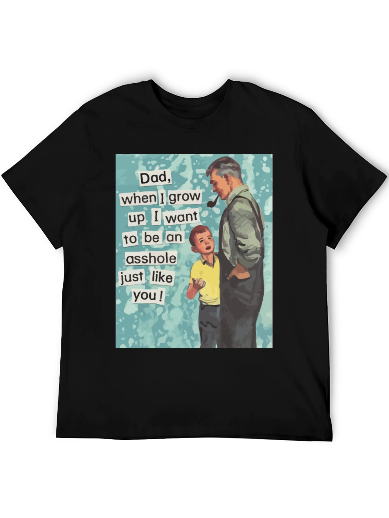 Black Humorous "Dad, Asshole" Graphic Tee - Black Cotton Blend view 5