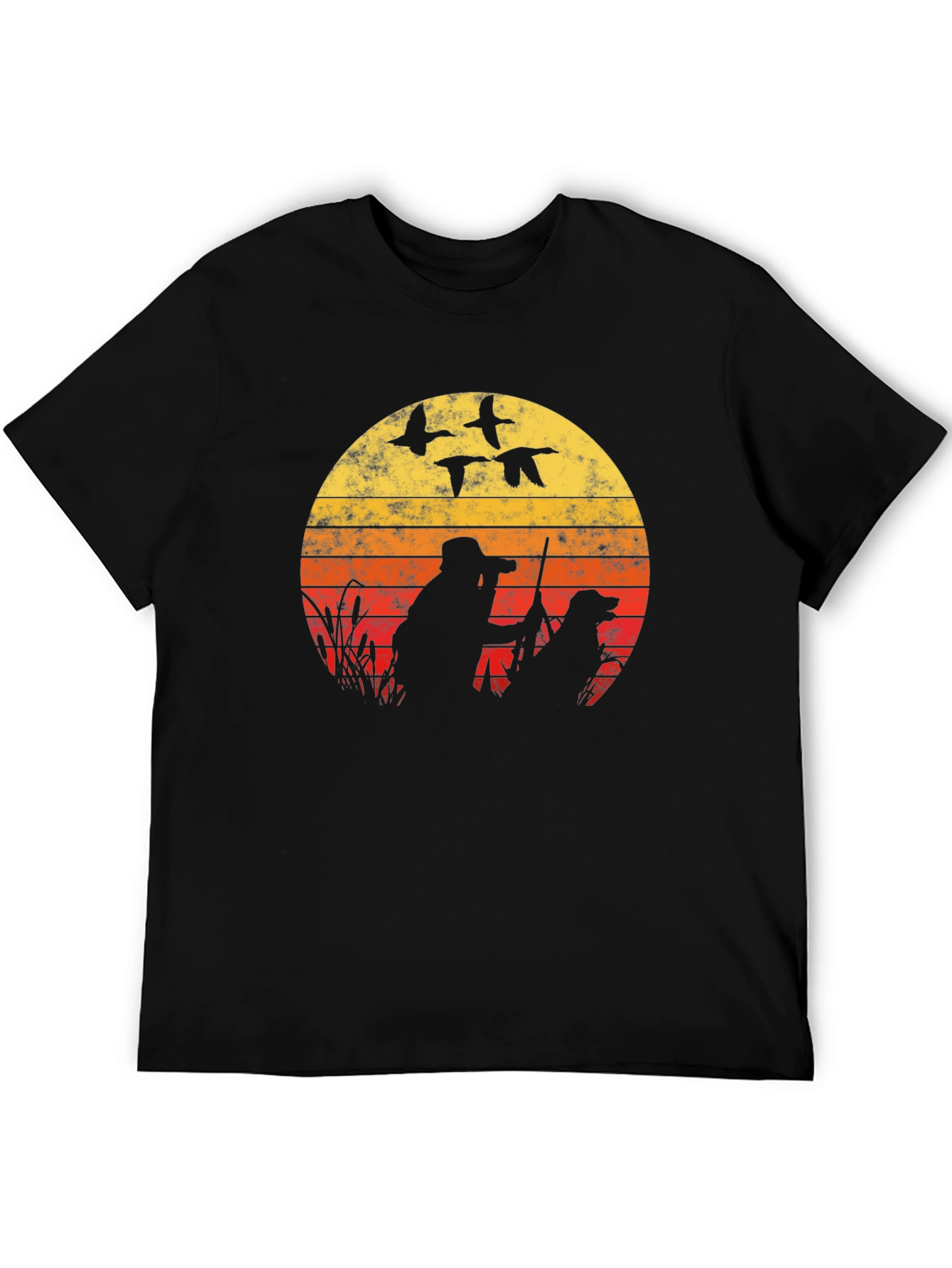 Black Vintage Sunset Duck Hunting T-Shirt view 5