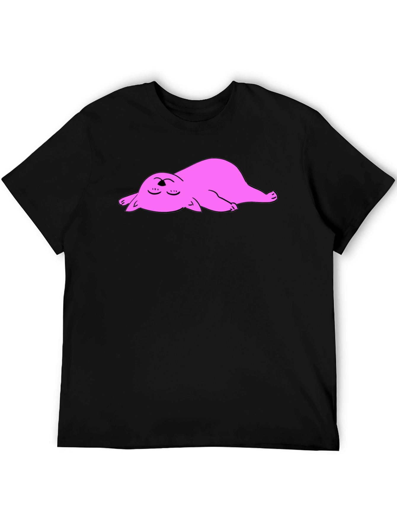 Black Black T-Shirt with Sleeping Pink Cat Cartoon Graphic view 5