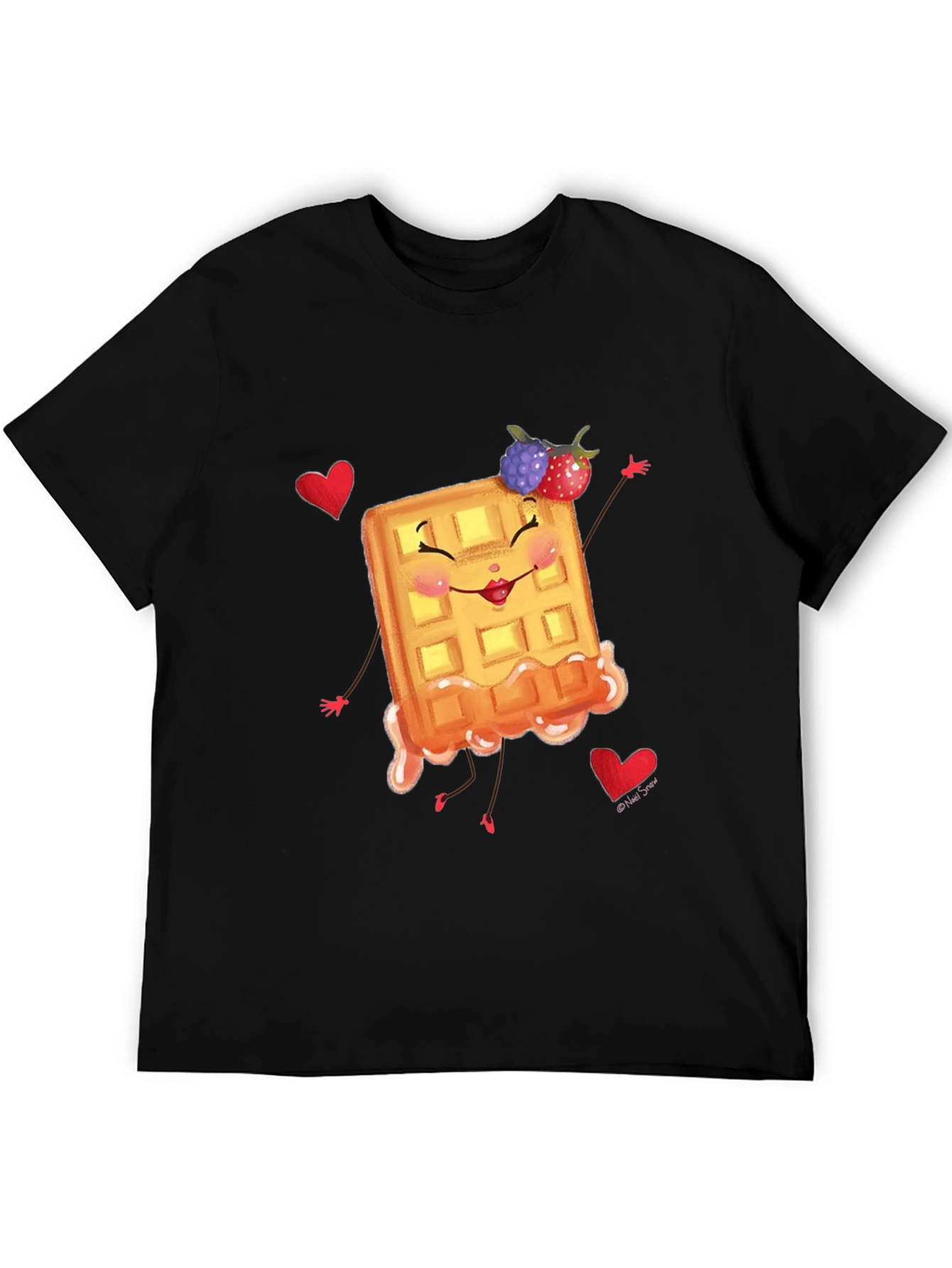 Black Cute Waffle T-Shirt - Sweet & Funny Design view 5
