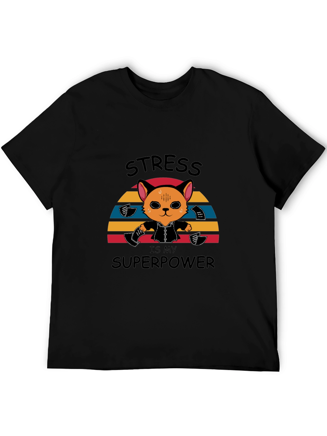 Black Stress is My Superpower Funny Cat T-Shirt view 5