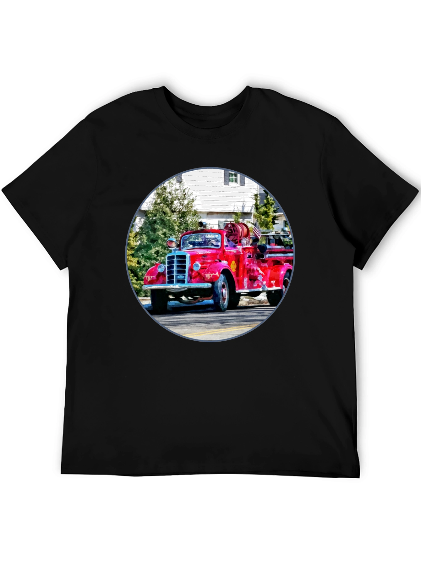 Black Vintage Fire Truck Graphic T-Shirt - Classic Design view 5