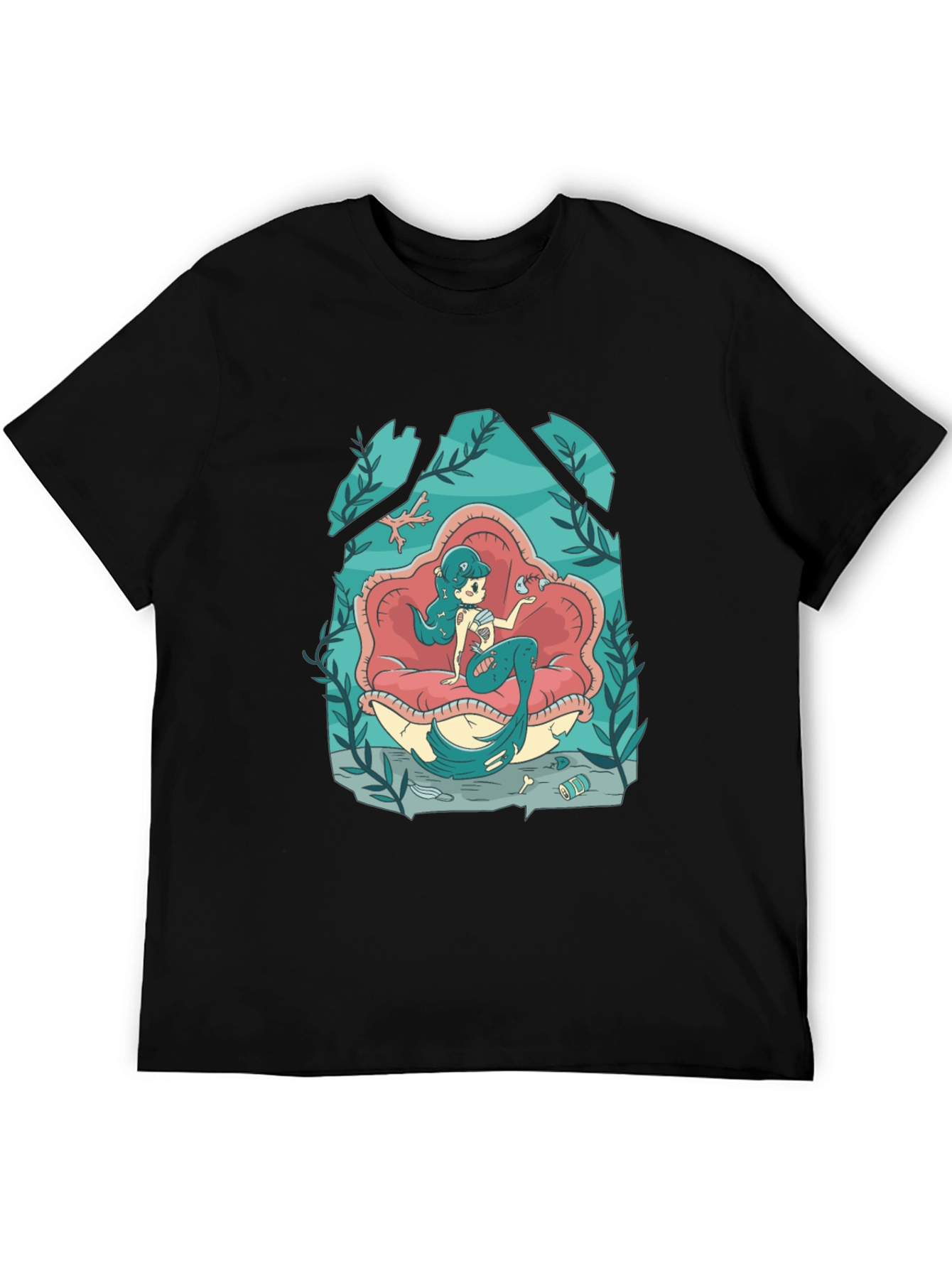 Black Mermaid T-Shirt - Undersea Cartoon Graphic Tee view 5