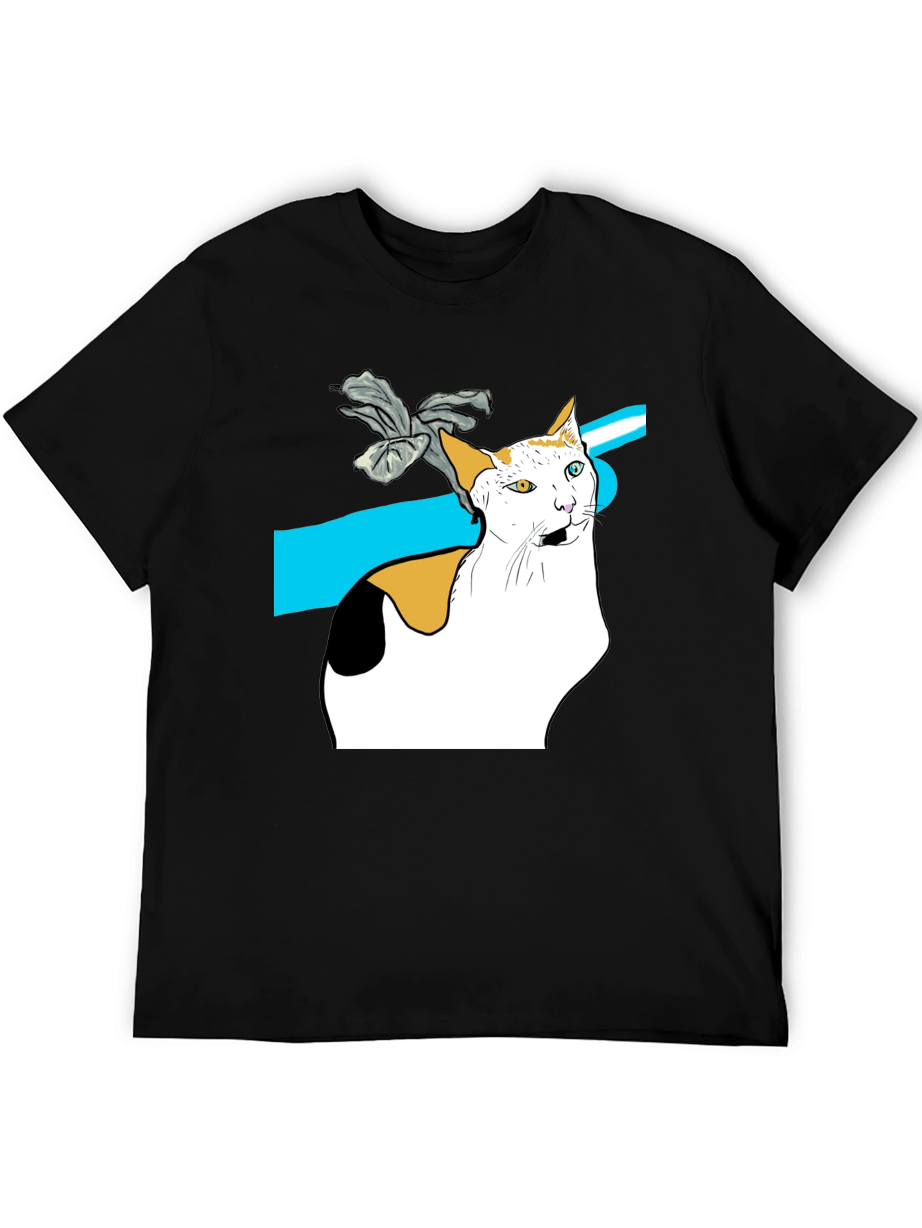 Black Cat Graphic Tee - Unique Heterochromia Cat Design view 5