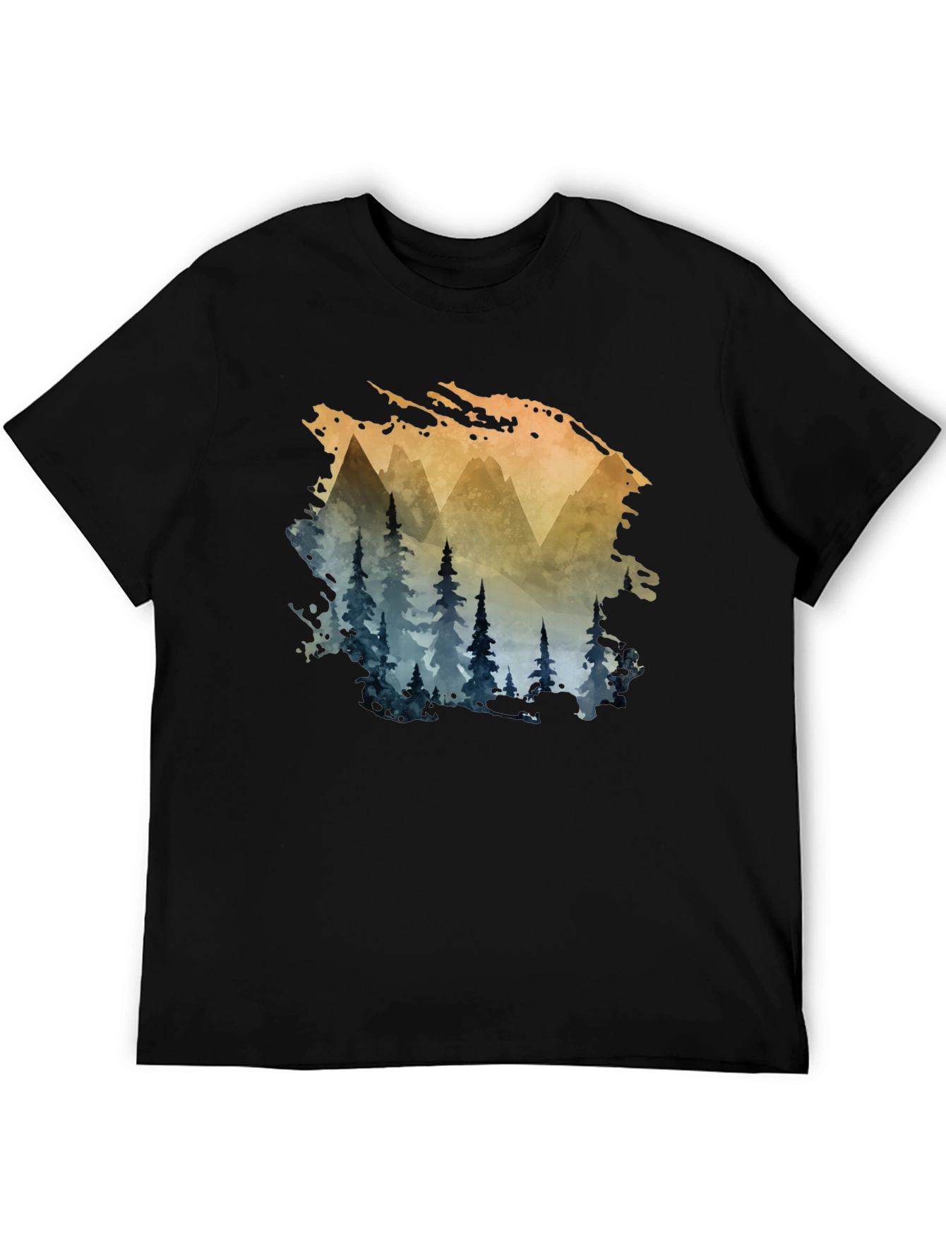 Black Watercolor Mountain & Trees Graphic Tee - Black view 5