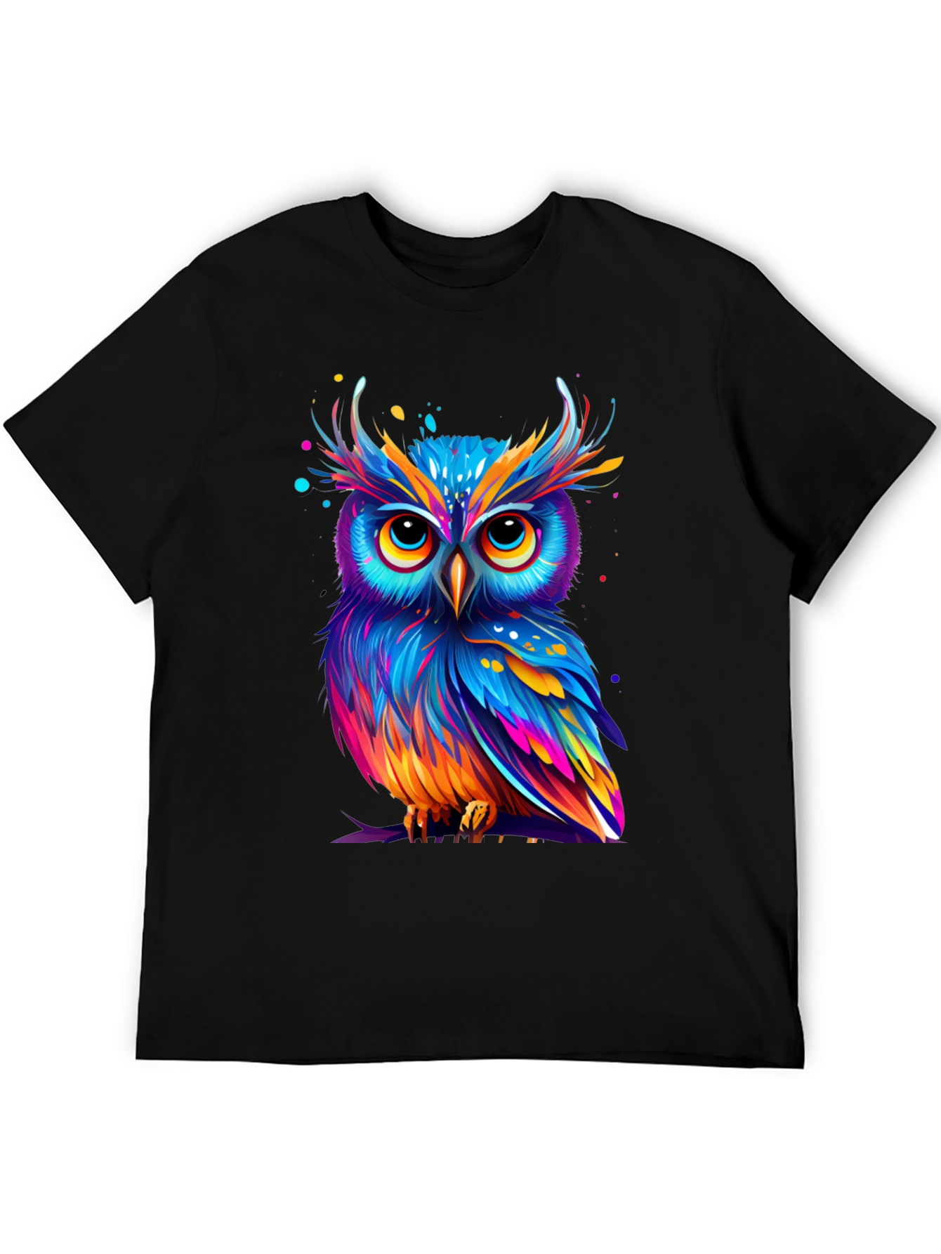 Black Colorful Owl Graphic Tee - Unique Art T-Shirt view 5
