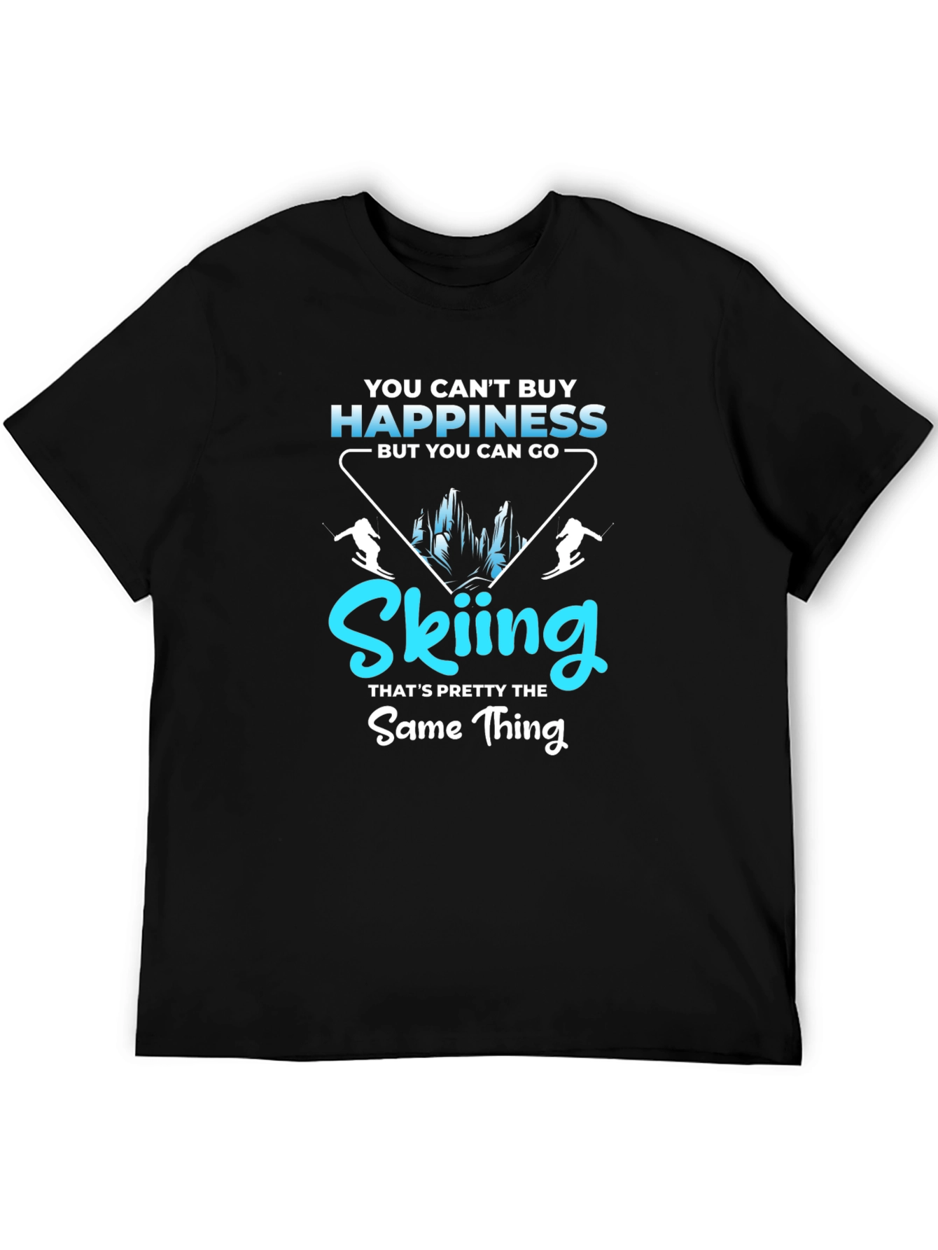 Black Skiing Happiness Graphic Tee - Black Cotton Comfort view 5