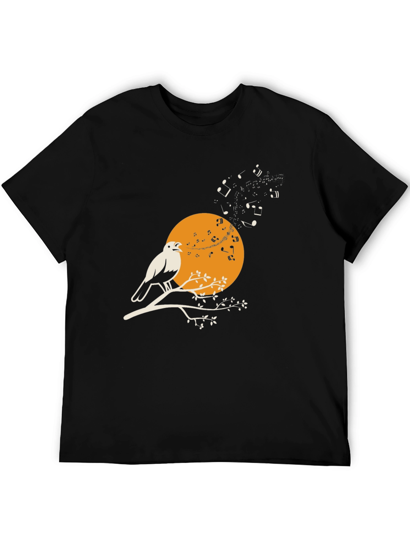 Black Bird Song T-Shirt - Musical Bird on Branch view 5