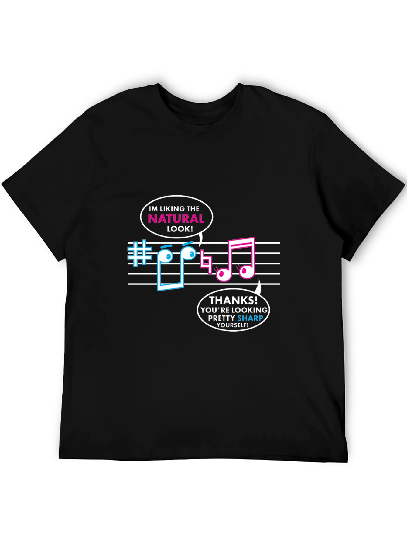 Black Musical Pun Black T-Shirt - Natural Look Sharp Tee view 5