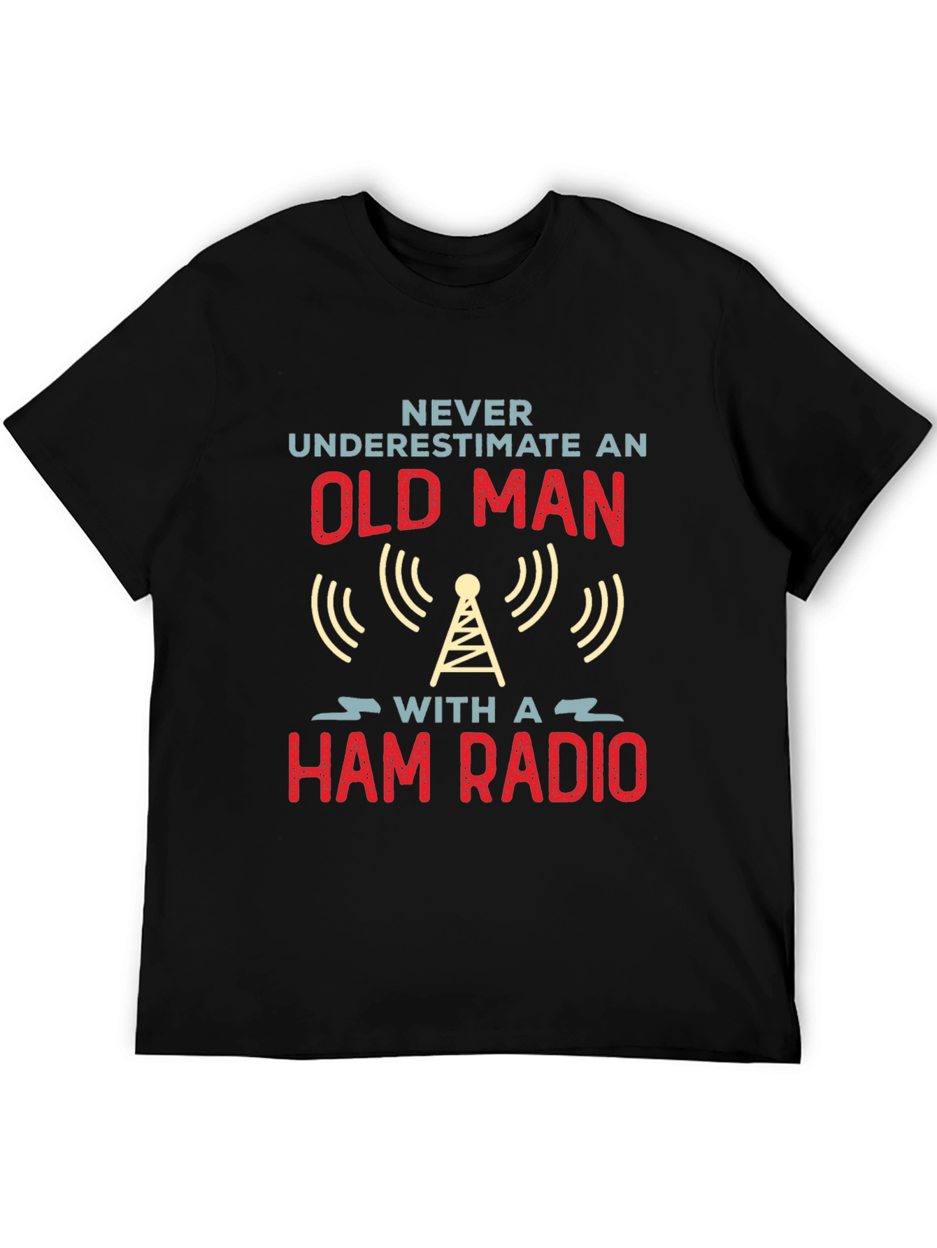 Black Never Underestimate an Old Man Ham Radio T-Shirt view 5