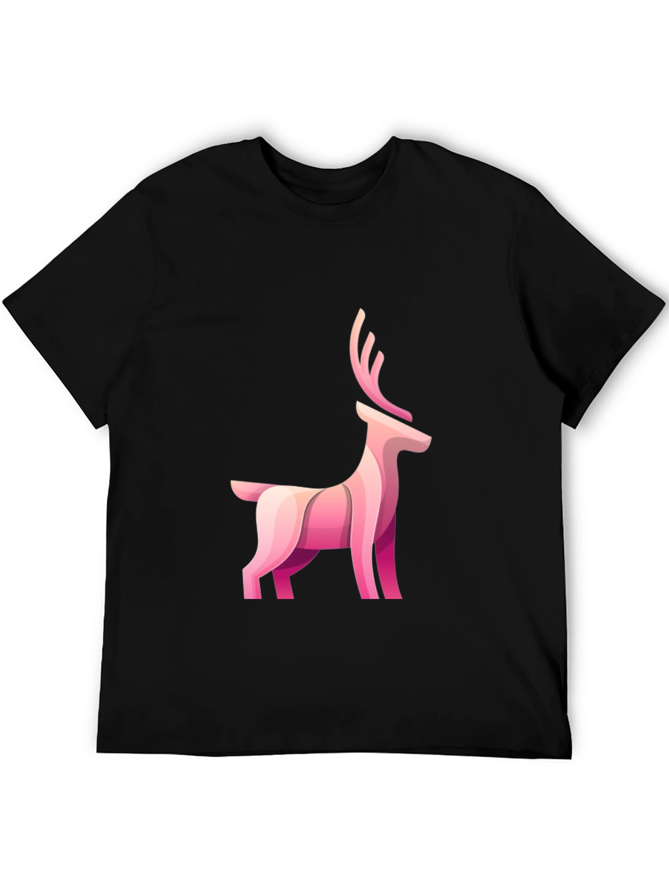 Black Stylish Black Tee with Pink Deer Graphic view 5