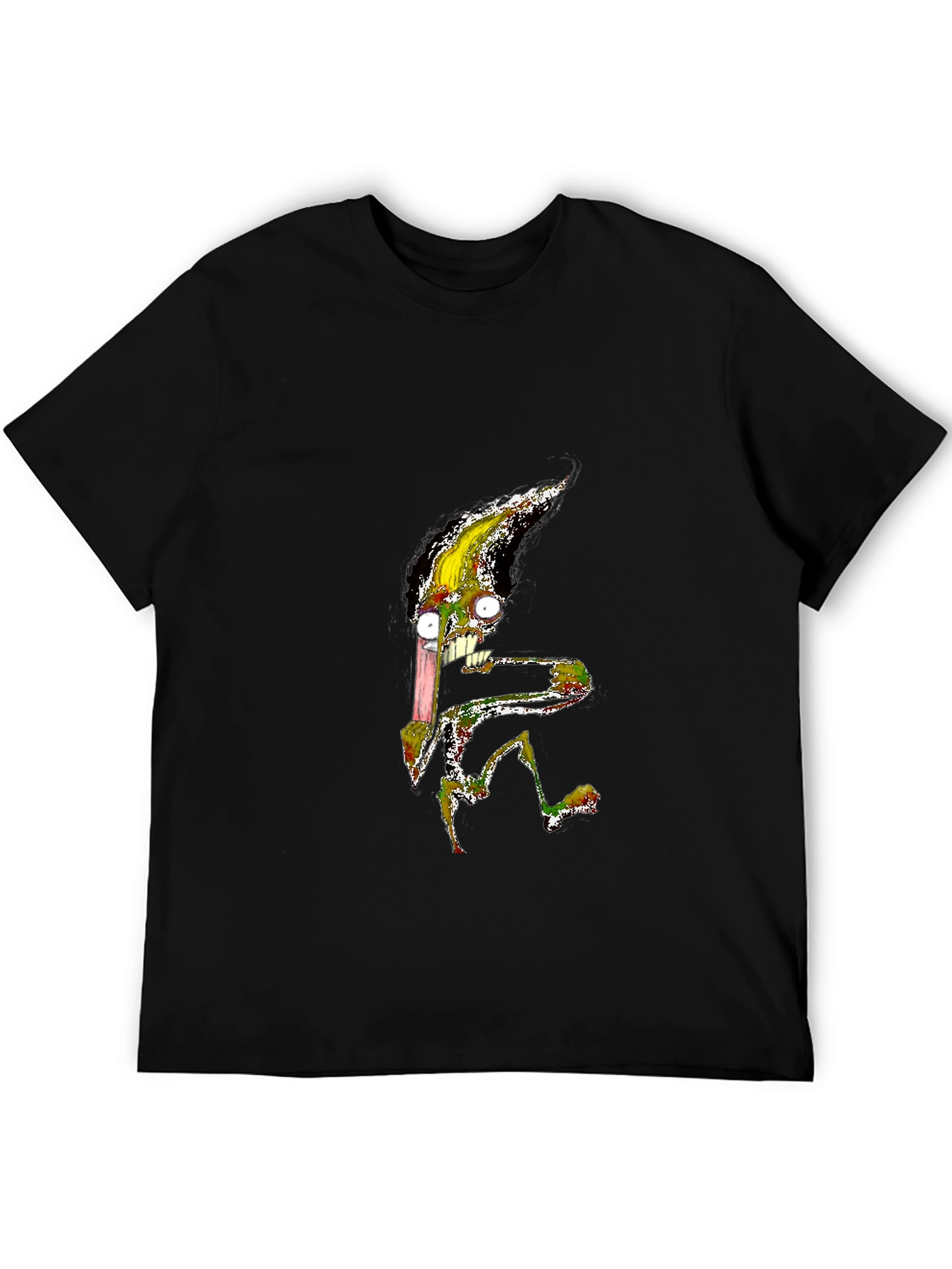 Black Men's Black T-Shirt with Cartoon Creature view 5