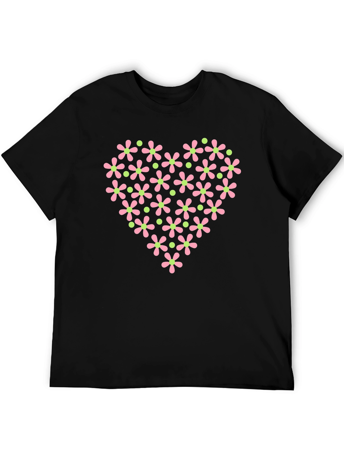 Black Floral Heart T-Shirt - Black Cotton Tee view 5