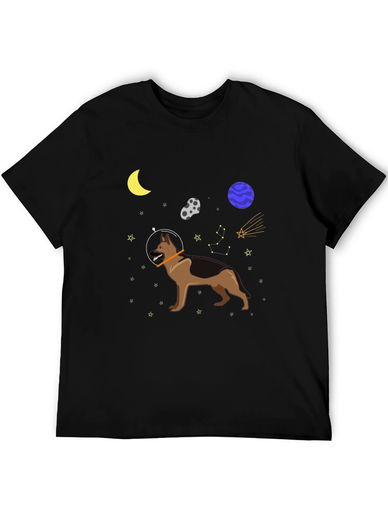 Black Space Dog Graphic Tee - Astronaut German Shepherd T-Shirt view 5