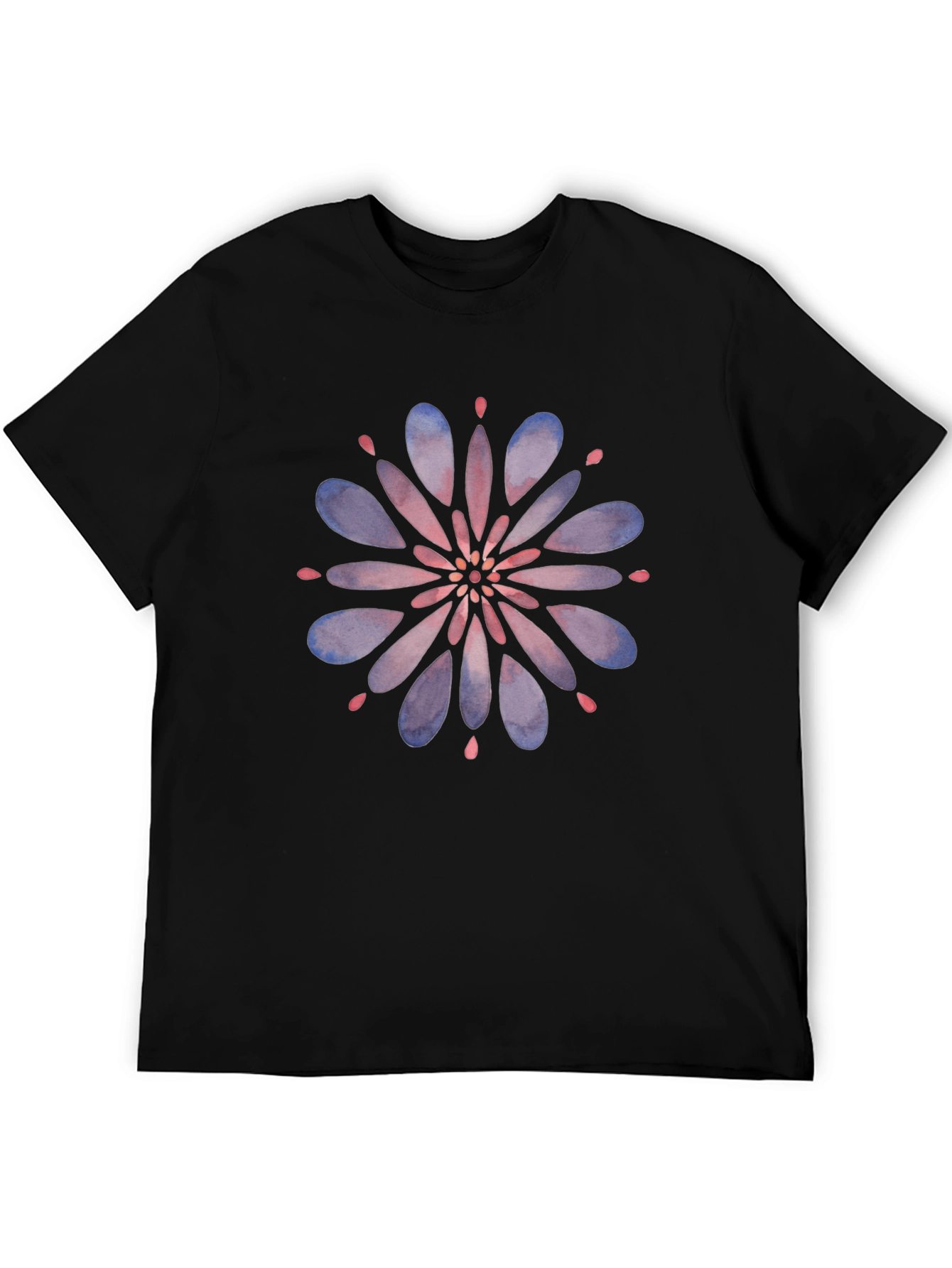 Black Floral Mandala Graphic Tee - Black Cotton T-Shirt view 5