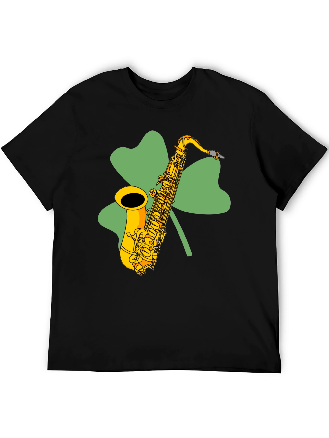 Black St. Patrick's Day Saxophone Shamrock T-Shirt view 5