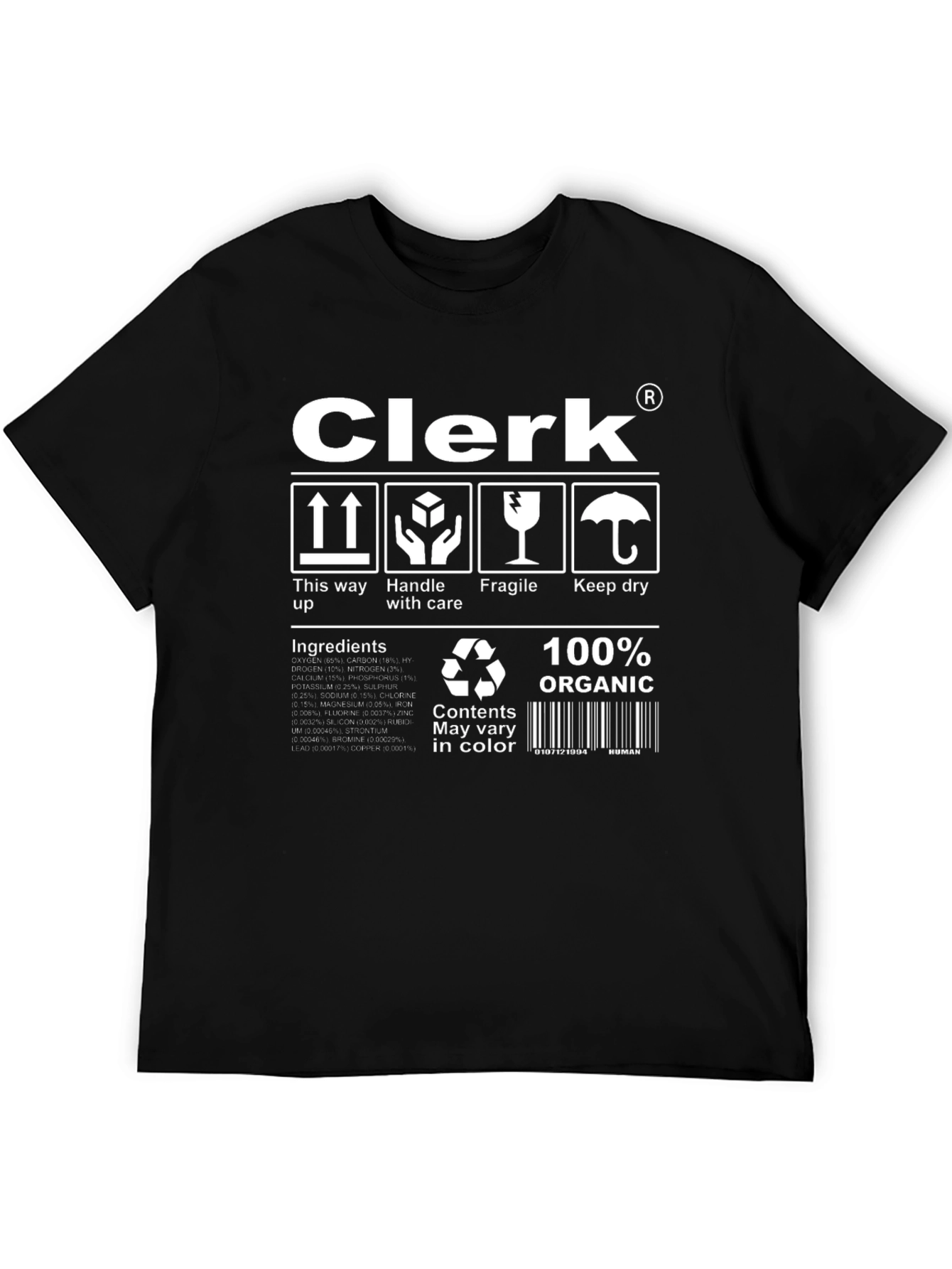 Black Clerk Organic Cotton T-Shirt Funny Handle with Care view 5