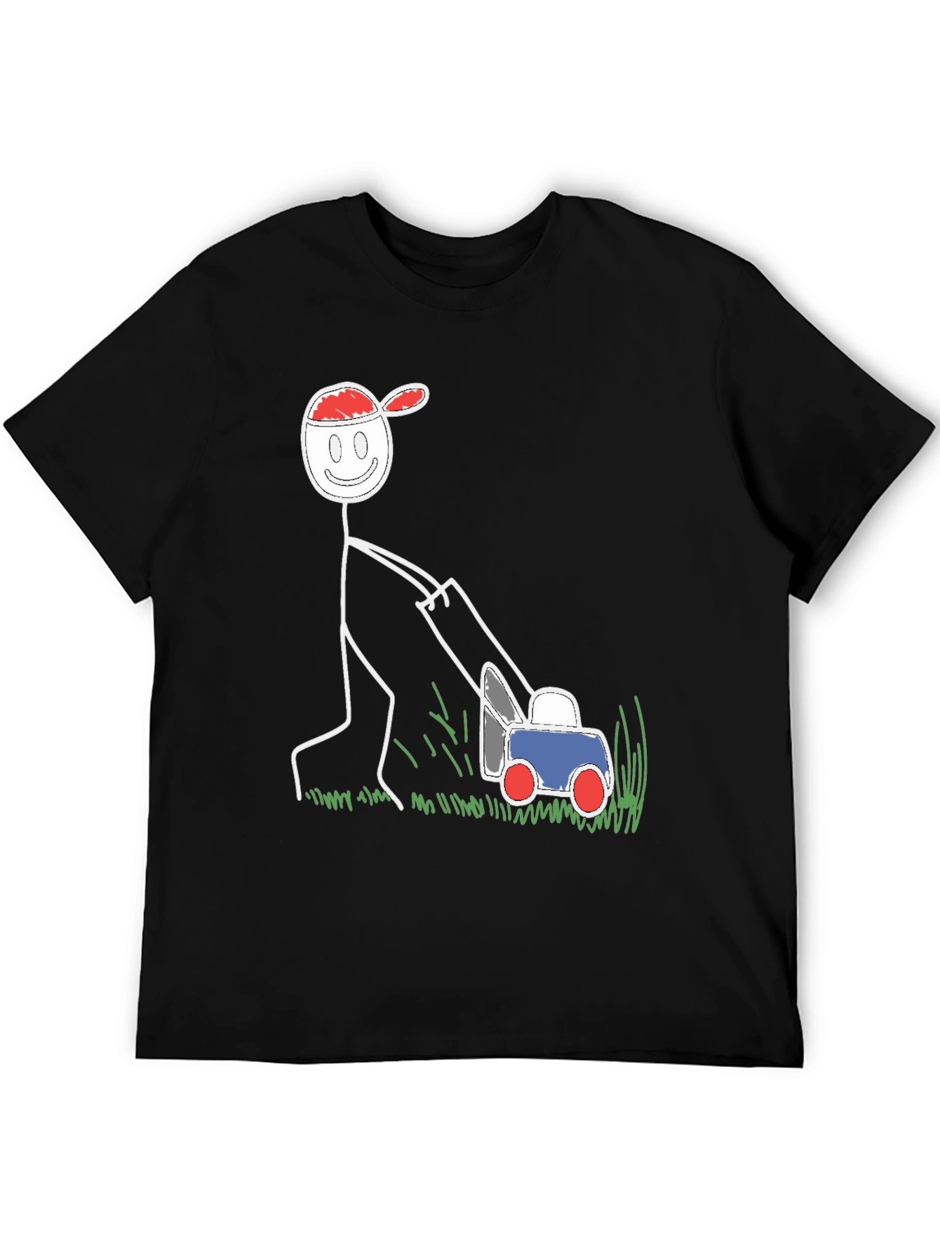 Black Funny Stick Figure Lawn Mower Graphic Tee view 5