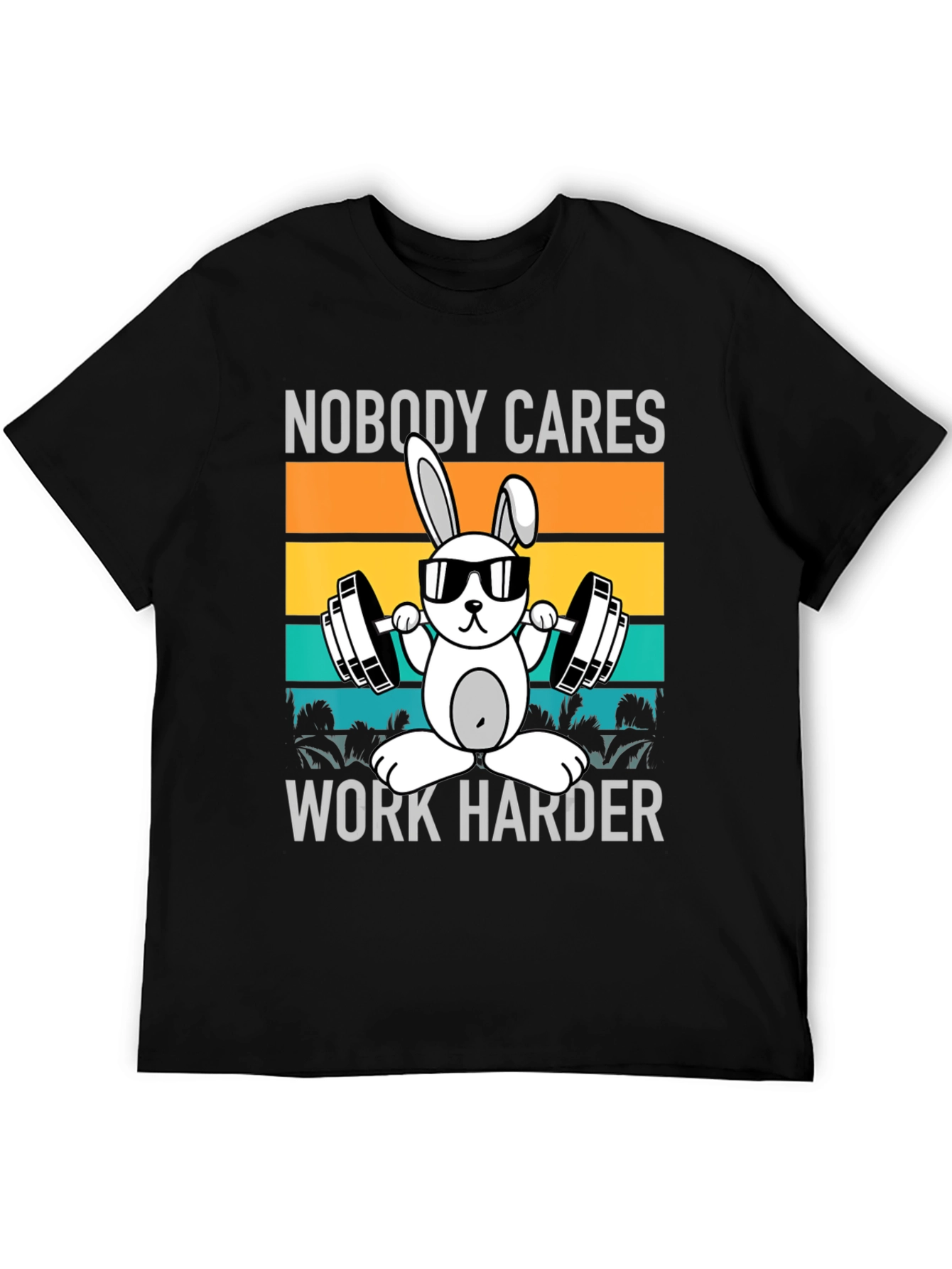 Black Funny Workout Bunny T-Shirt - Nobody Cares, Work Harder view 5