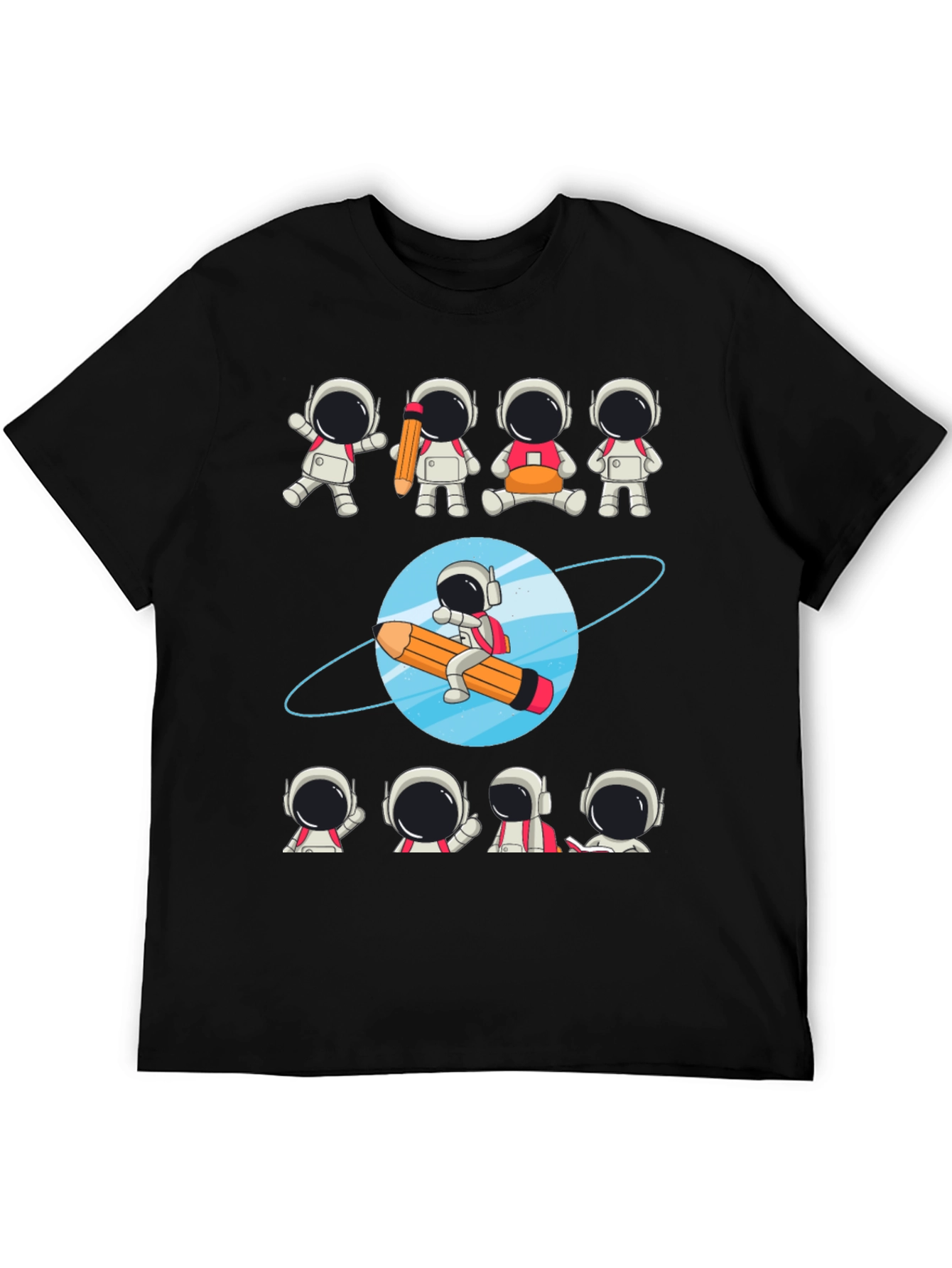 Black Astronaut Pencil Planet T-Shirt - Creative Space Design view 5