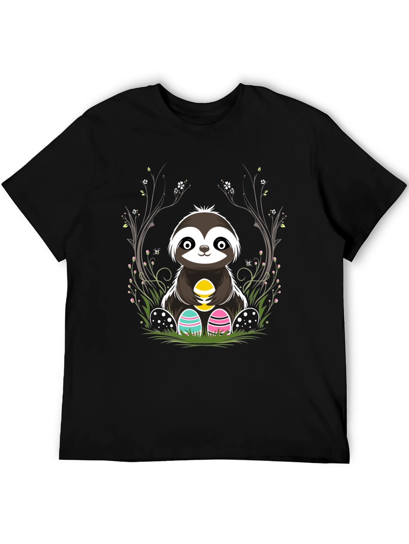 Black Cute Sloth Easter Egg T-Shirt view 5