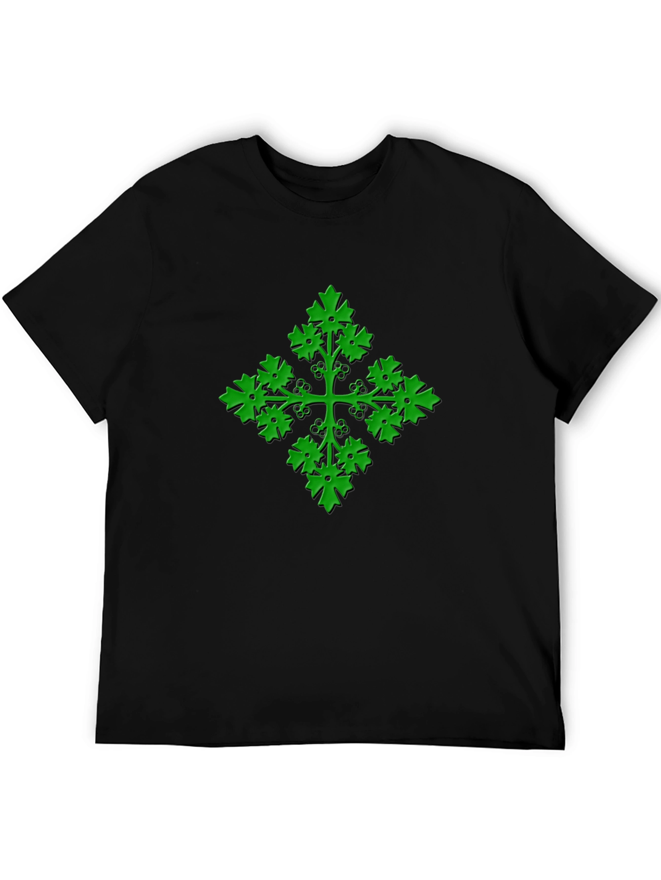 Black Green Leaf Cross Black T-Shirt view 5