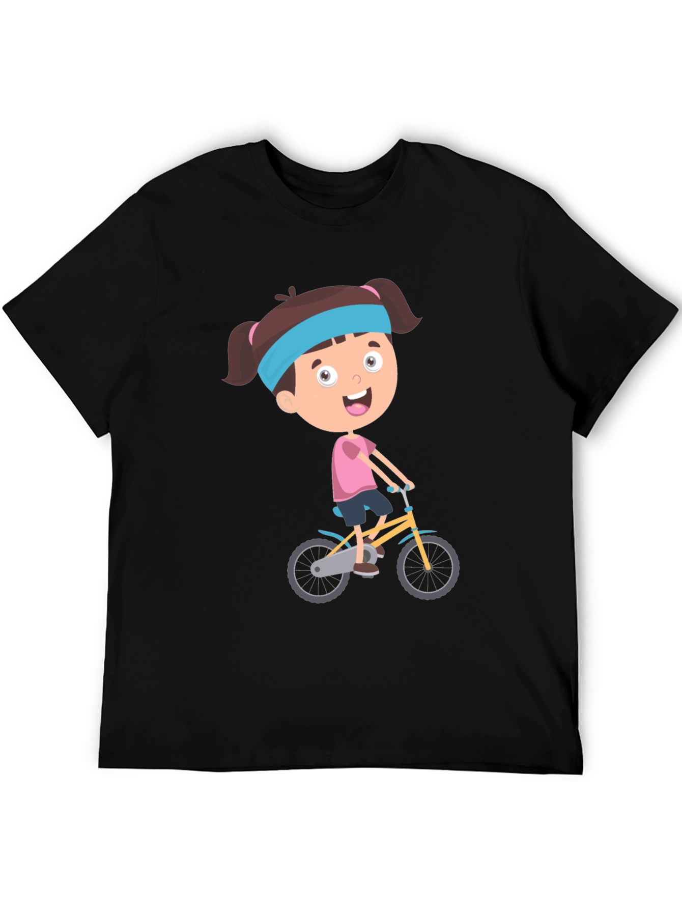 Black Cartoon Girl Biking Graphic Print Tee - Casual Comfort view 5
